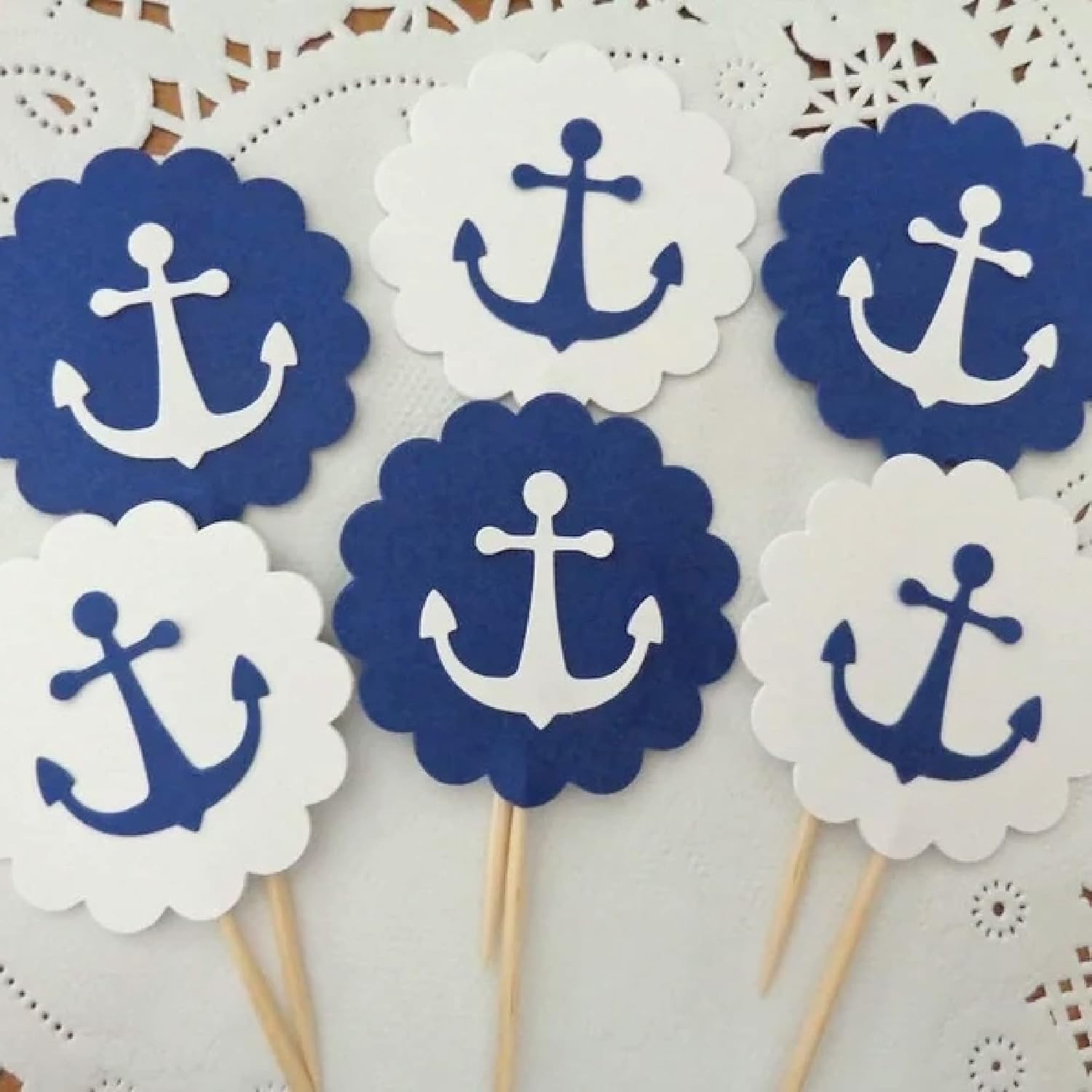 Anchor Cupcake Toppers Navy Blue and White Anchor Toppers
