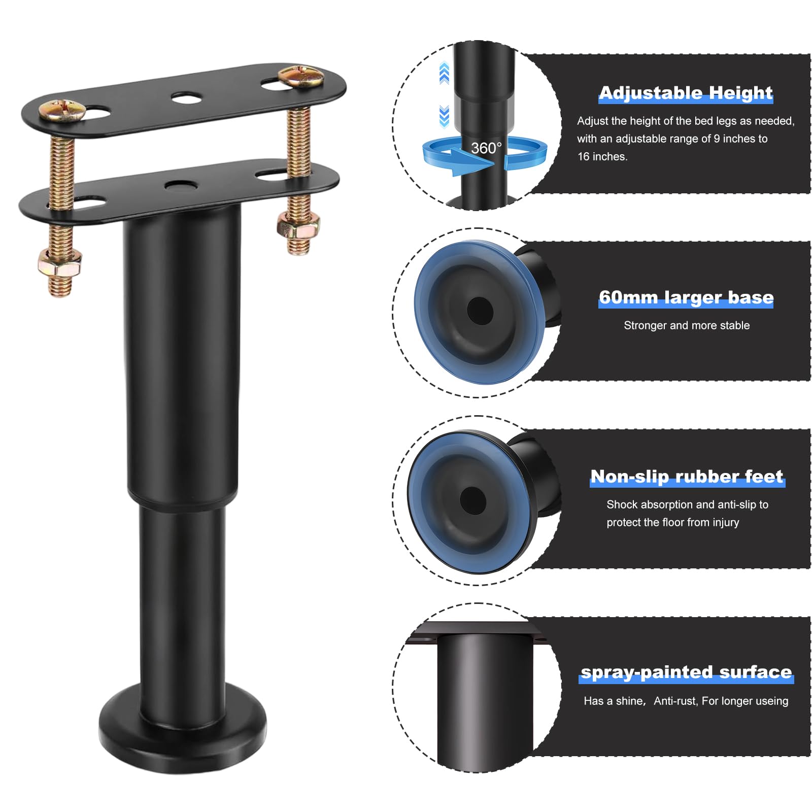 4PCS Adjustable Height Bed Support Legs, 25-42cm Bed Slats Support Legs - Image 3