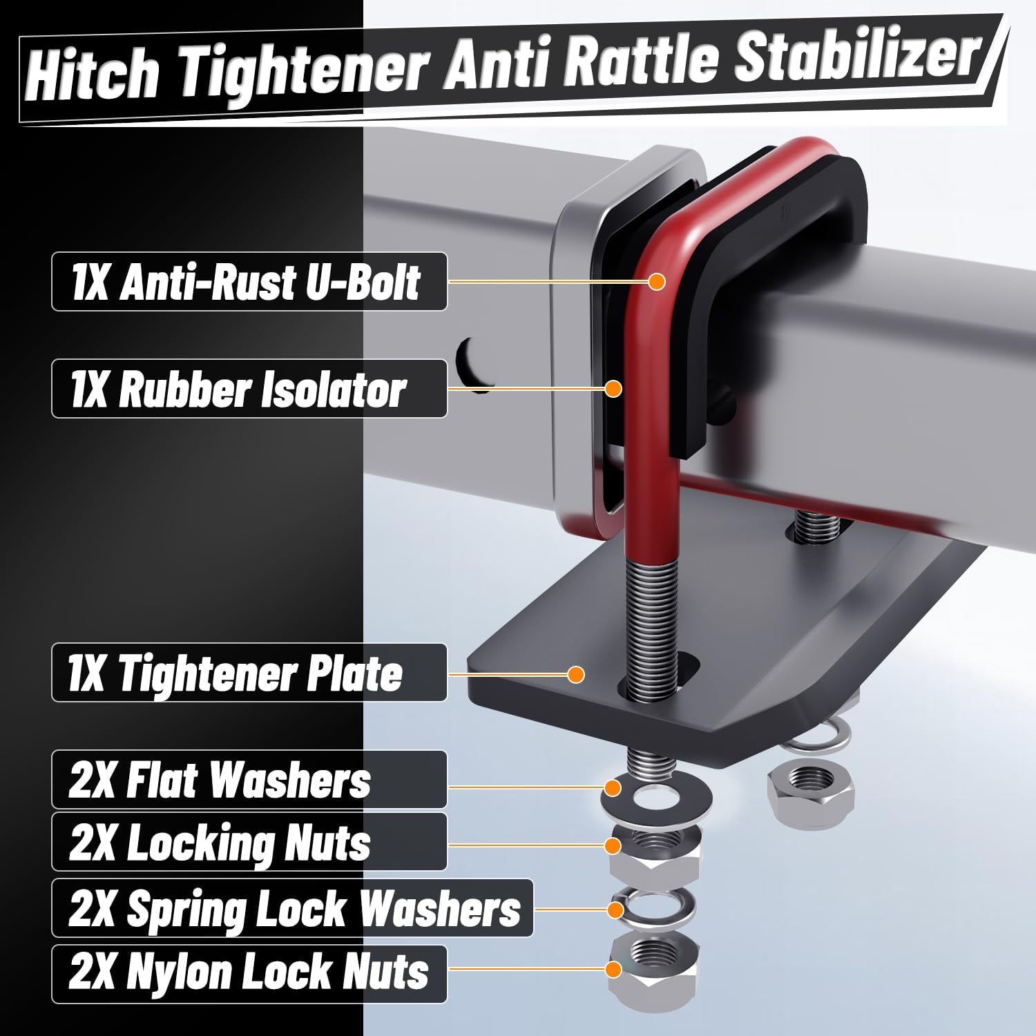 Gerguirry Trailer Hitch Tightener Anti Rattle Clamp for 1.25" to 2" Hitch Cargo Carrier Tow Hitch Stabilizer Heavy Duty for Bike Rack, Truck, SUV, RV Accessories, Red, 4Pcs