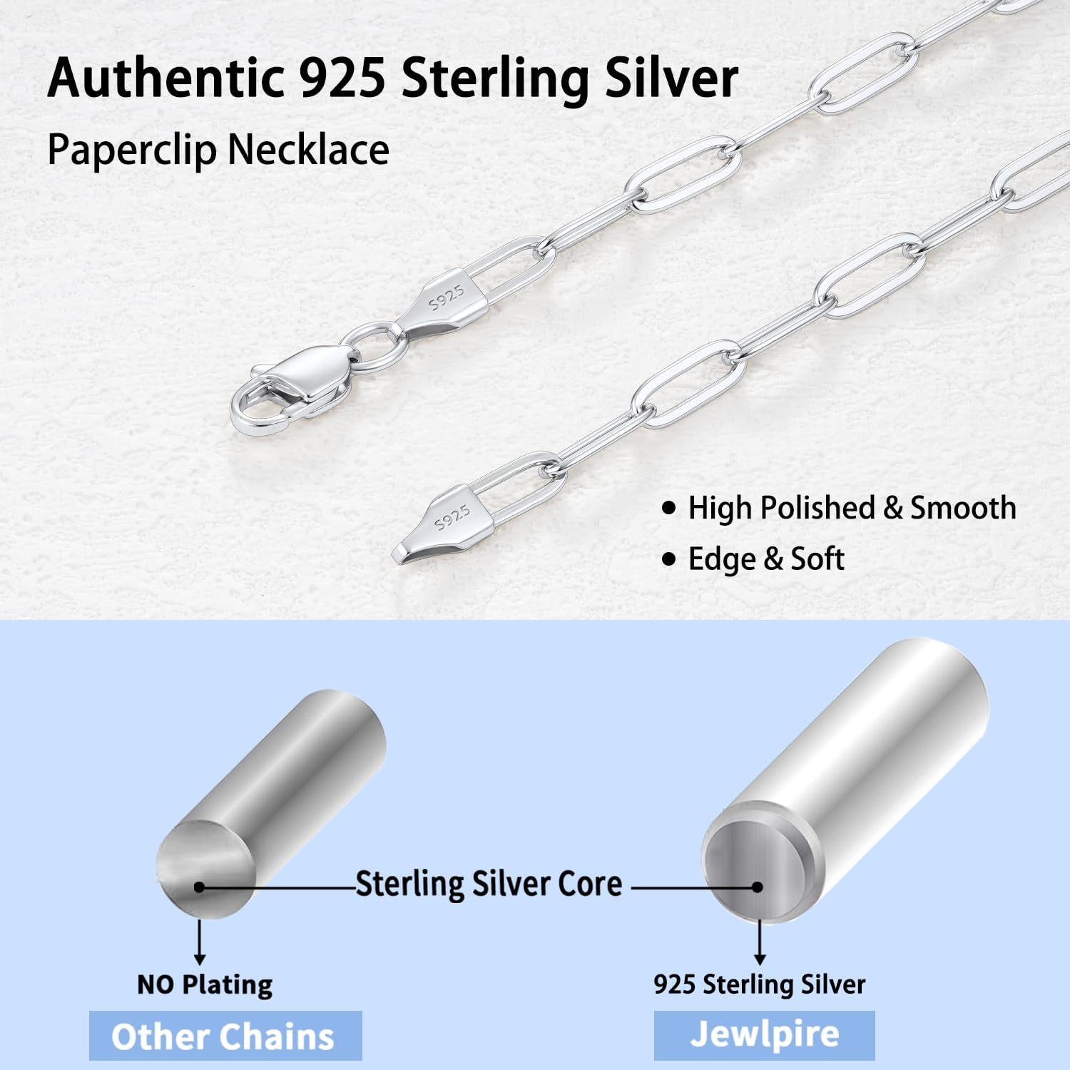 Jewlpire 14K Gold Plated 925 Sterling Silver Paperclip Chain Necklace for Women, 4mm 5mm Shiny & Sturdy Women's Chain Necklaces 16 18 20 22 24 26 Inch - Image 2