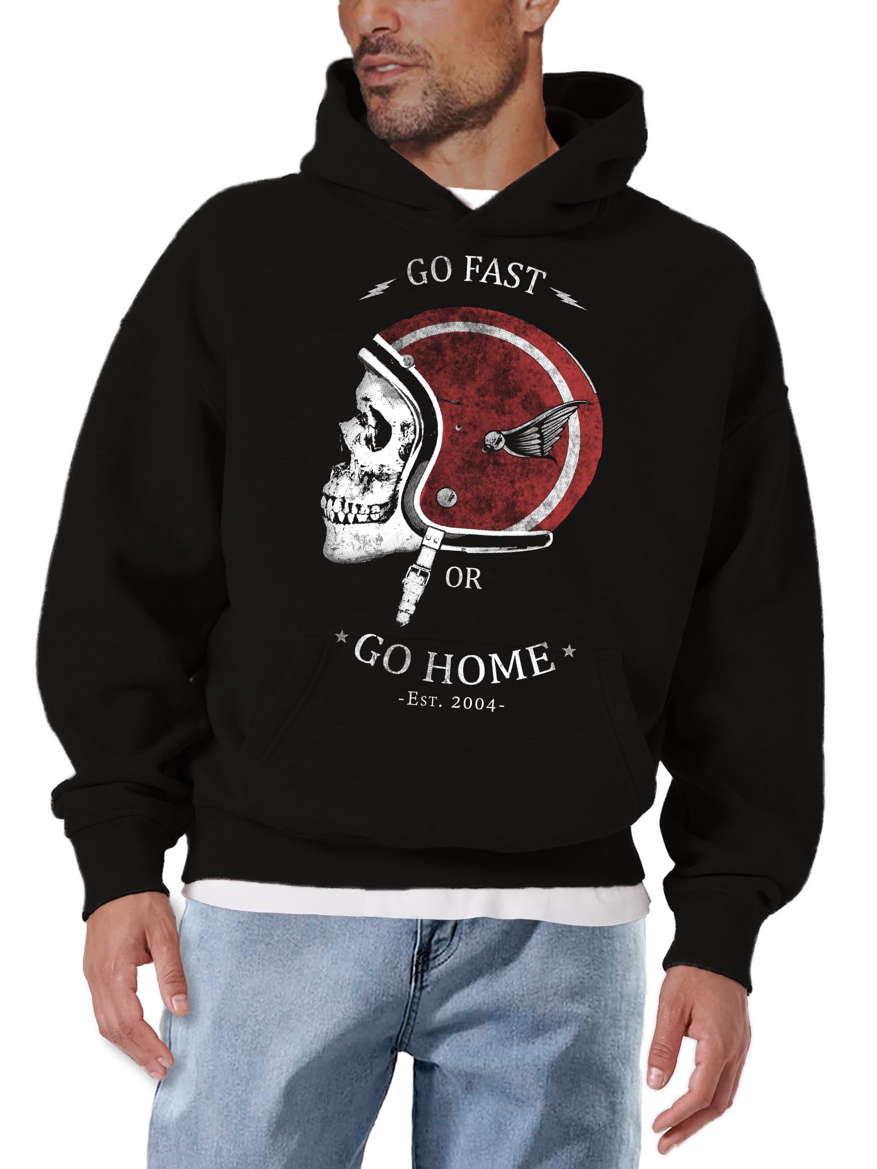 Makaya Sweat à Capuche Homme Moto - Tete de Mort Pull Motard Sweatshirt