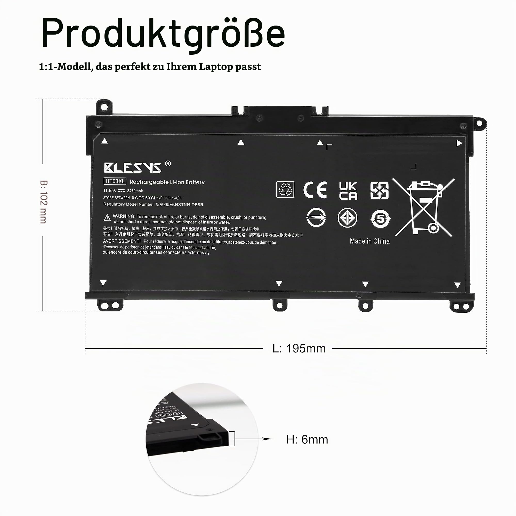 BLESYS HT03XL L11119-855 Akku für HP Pavilion 15-cs0211ng 15-cs3300ng 15-cs0203ng 15-cs3223ng 15-cs3710ng 15-cs2535ng 15-cs0904ng 15-cs3006ng 15-cs0201ng 15-cs0406ng Laptop