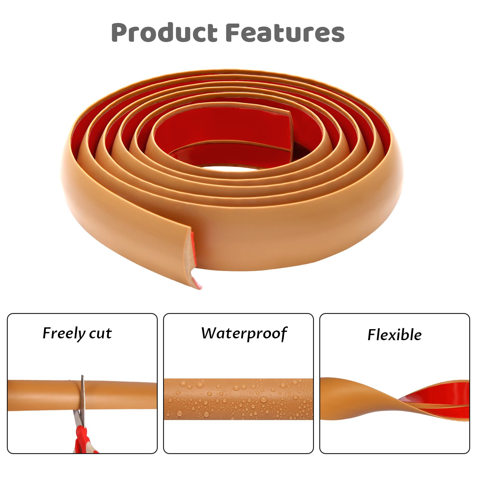 Tiras autoadhesivas de transición de suelo de 2 m, adhesivo fuerte, ideal para umbrales de alfombras, laminados y azulejos, puertas y bordes (5 mm, marrón claro)