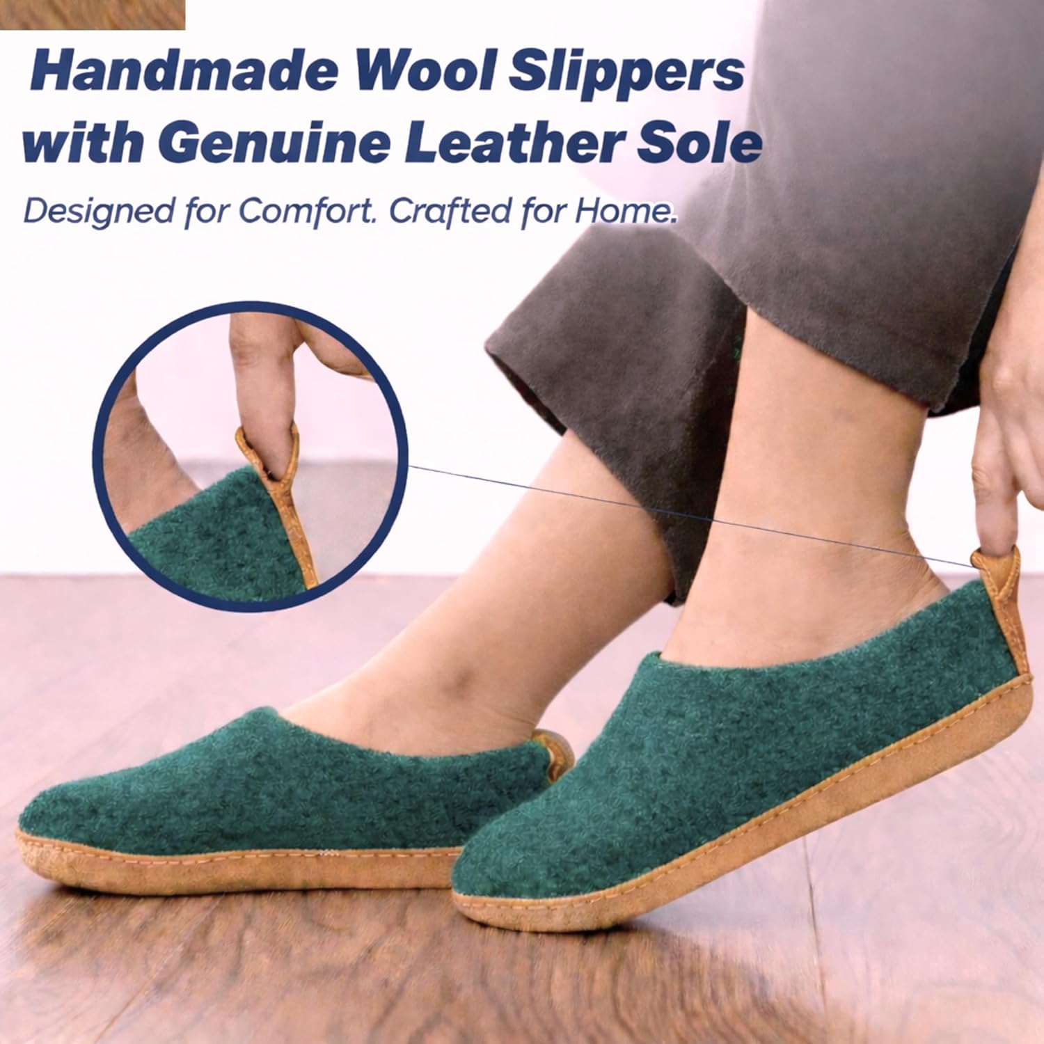 Wool Indoor Slippers - Natural Organic Wool, Genuine Leather Sole, Handmade in Nepal - Cozy, Warm, Soft, Unisex Non-Slip House Shoes for Men & Women - Perfect for Winter Comfort - Image 2