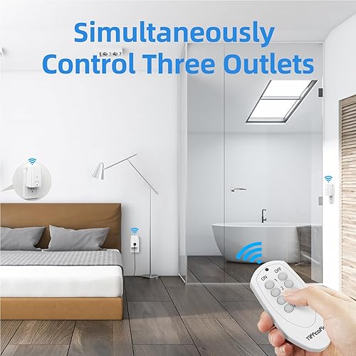 Miniatura 4 de TiFFCOFiO Enchufe de salida de control remoto, interruptores de luz inalámbricos para interiores, control remoto de rango de 100 pies, 15A1875W,
