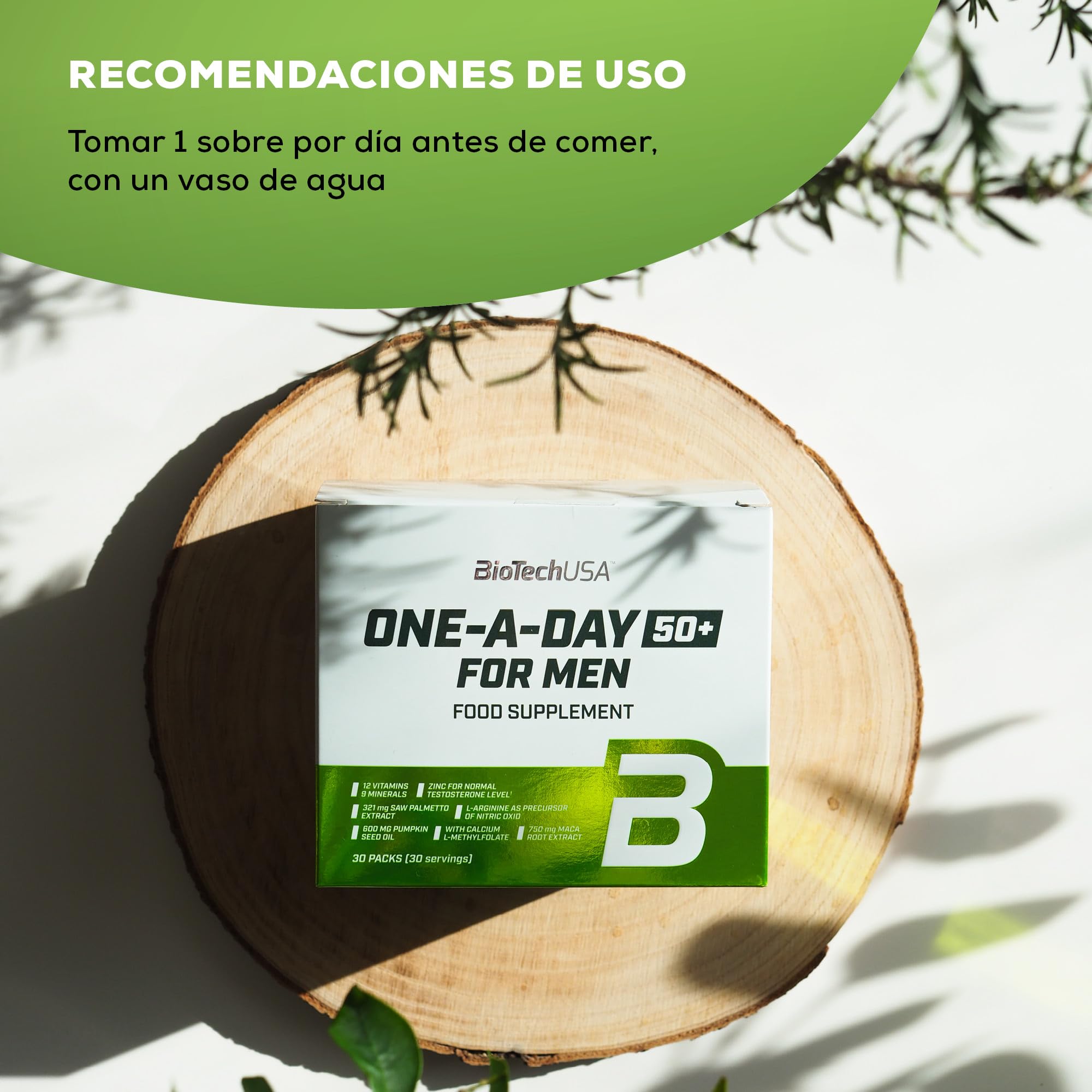 BioTechUSA One A Day 50+ for Men | Complejo multivitamínico para hombres | Complemento alimenticio multicomponente en sobres con vitaminas y minerales | Aceite de semillas de calabaza | 30 bolsitas
