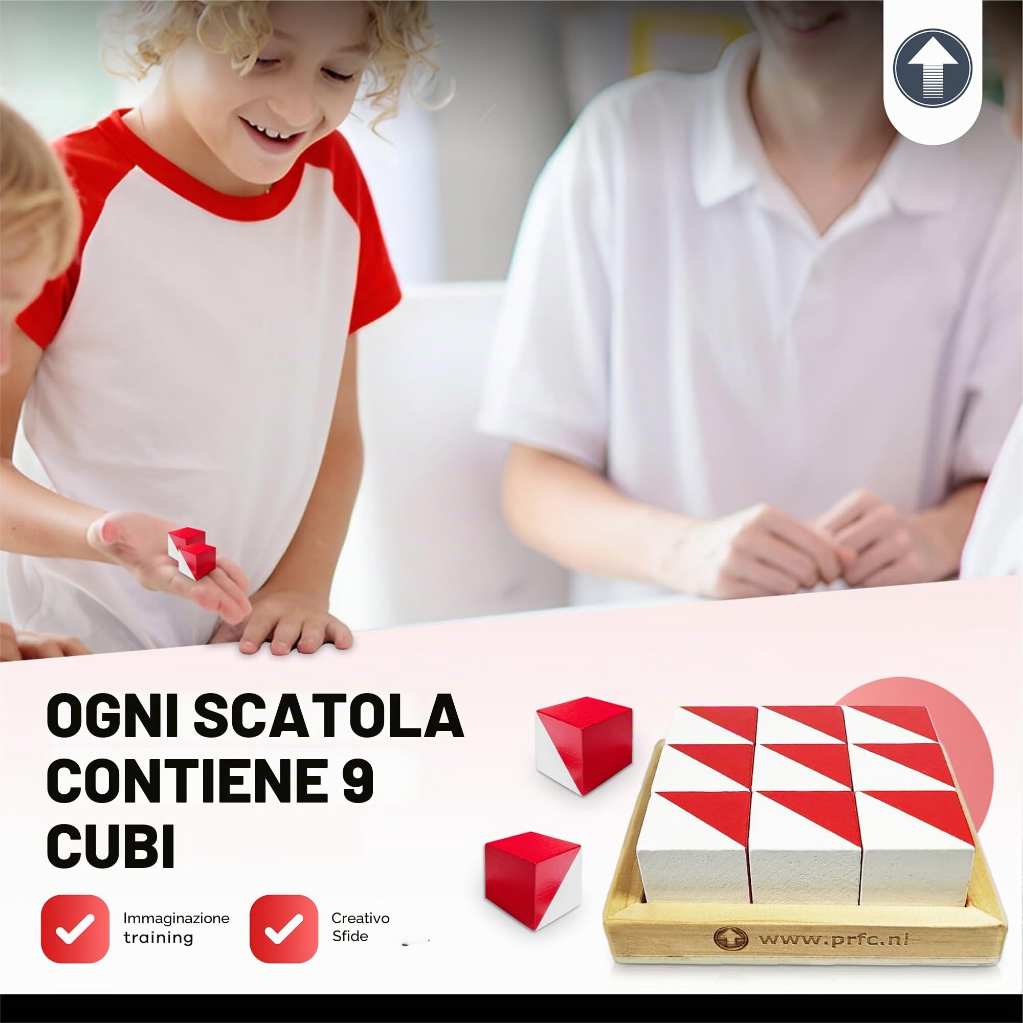 PrfcNL Blocchi di Prova IQ - 9 Cubi in Legno Bianco e Rosso con 60 Modelli e App Mobile, Ideali per WISC, WAIS, Prep WPPSI, Giocattolo Regalo Montessori Educativo STEM per Tutte le Età