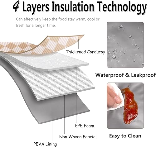 Miniatura 3 de FITDON Lonchera térmica para mujeres y hombres, contenedor grande de pana a prueba de fugas, bolsa de almuerzo para el trabajo, picnic, tablero de