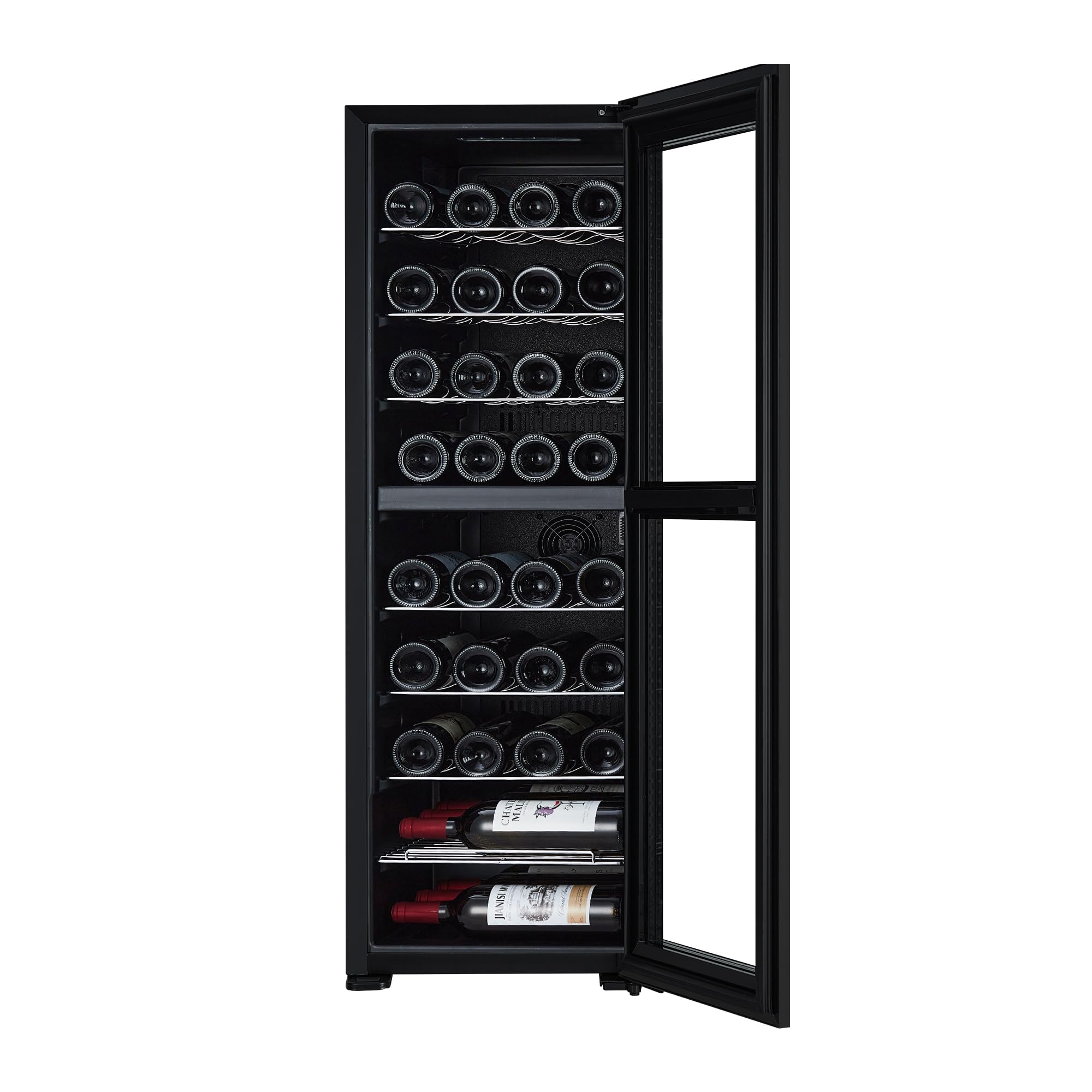 LALFPET 21 Inch Dual Zone Wine Fridge - Digital Temperature Control Wine Cooler with Double-Layer Glass Door, Removable Shelves - Perfect for Home, Bar, Kitchen, Party (39 Bottle Capacity), Black