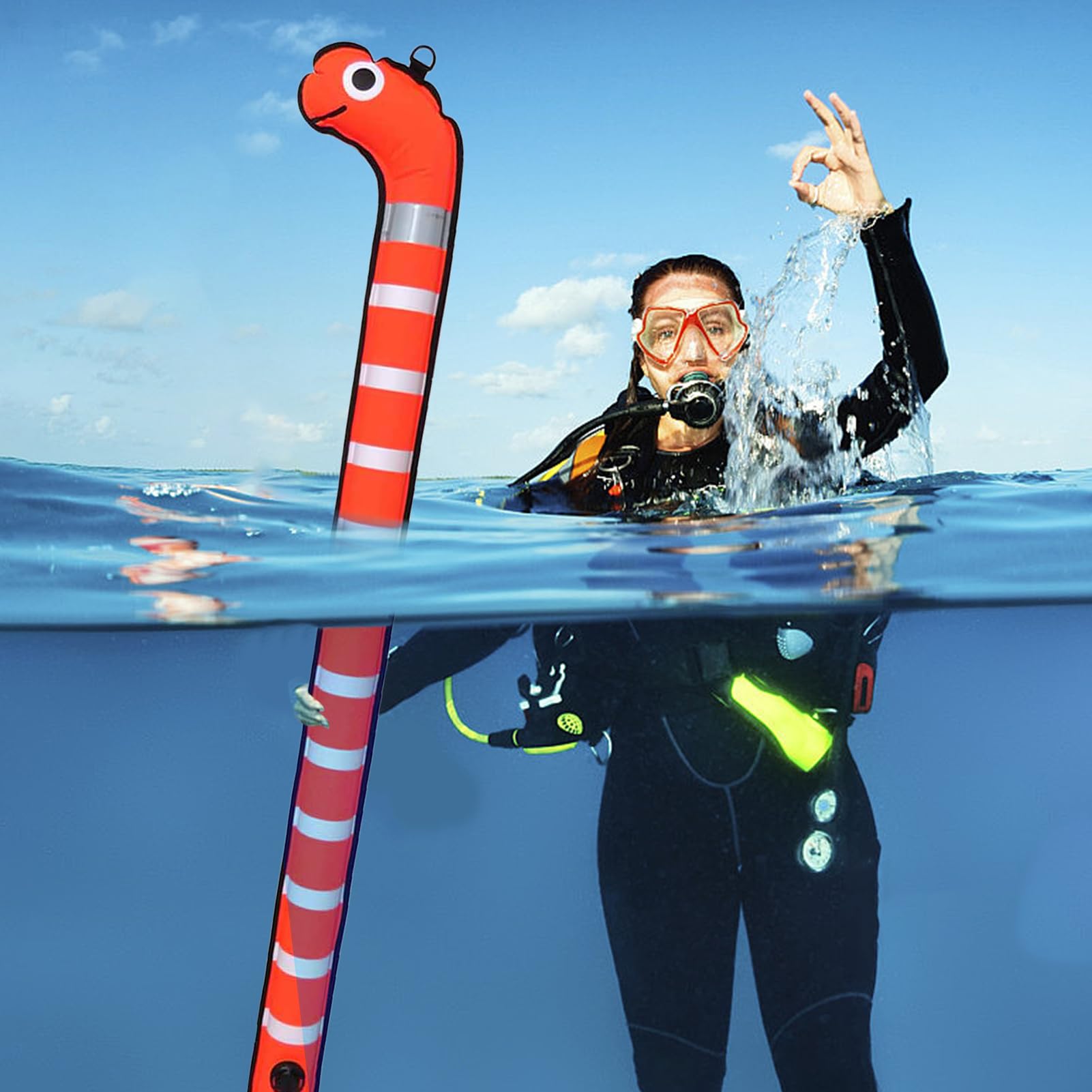 Boa di Sicurezza Subacquea – marcatura Superficiale Riflettente Ben | visibile, galleggiante gonfiabile dei cartoni animati, tubo di segnale sommergibile in nylon | per immersioni, snorkeling, ma