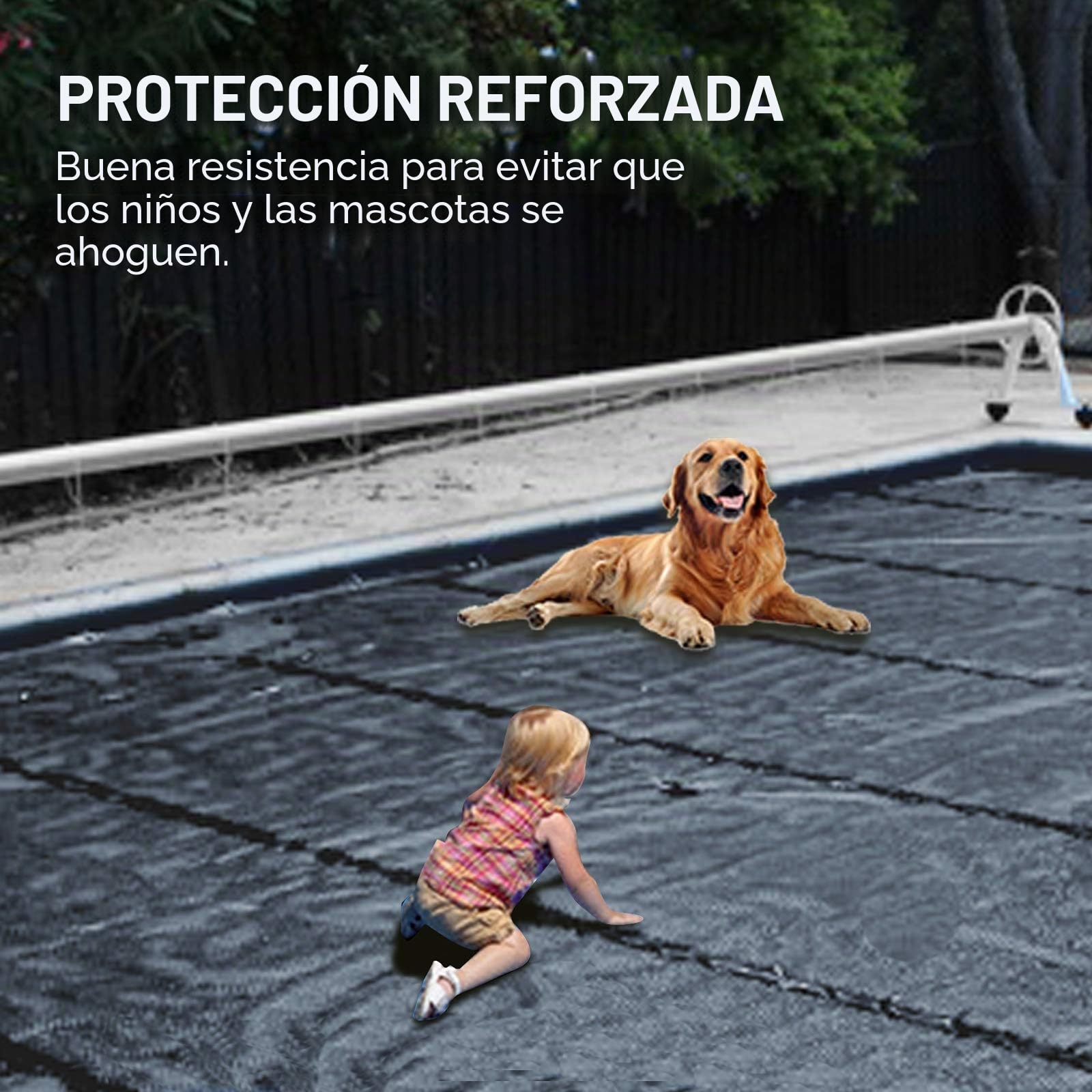 VEVOR Cubierta de Seguridad para Piscina Tamaño de 4 x 7 m Cobertor de Piscina Rectangular, Tamaño de Piscina de 3,7 x 6,7 m Lona de Piscina de PVC Color Carbón, Fácil de Instalar y Prevenir Escombros