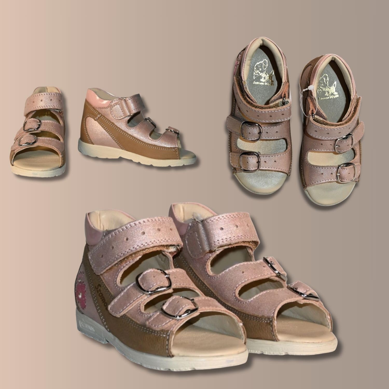 Kids Girls’ Genuine Leather Orthopedic Corrective Sandals – Arch Support Shoes, Ankle Support, for Flat Feet & Overpronation with Adjustable Hook & Loop Straps, Pink Metallic Floral