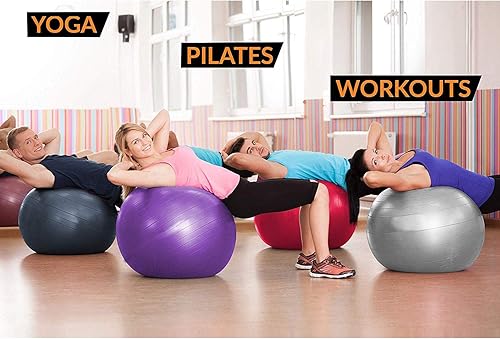 Miniatura 7 de Pelota de ejercicio para yoga, fitness, estabilidad de equilibrio, pelota extra gruesa de grado profesional y estabilidad, anti estallido, programa