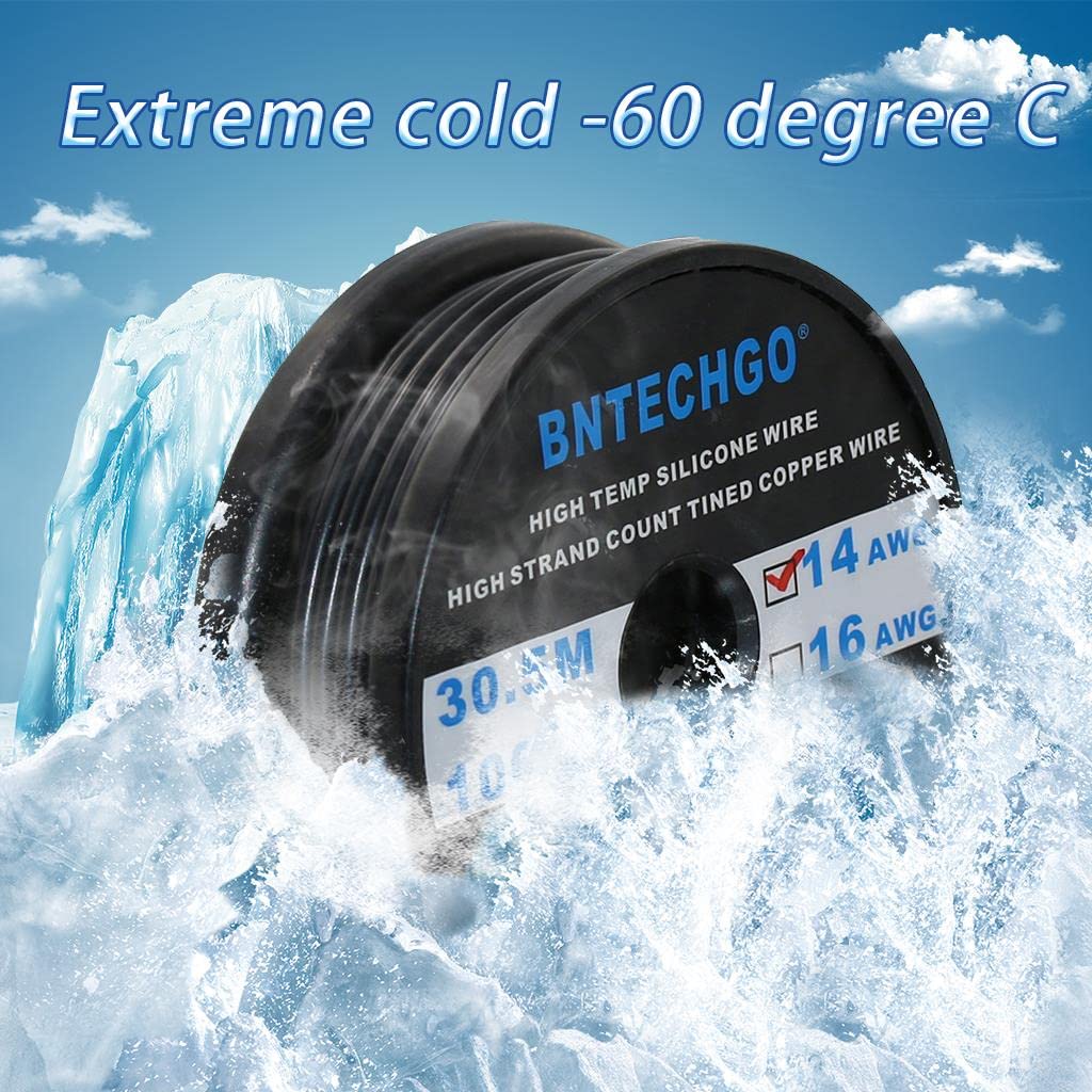 BNTECHGO 14 Gauge Silicone Wire Spool 100 ft Black Flexible 14 AWG Stranded Tinned Copper Wire