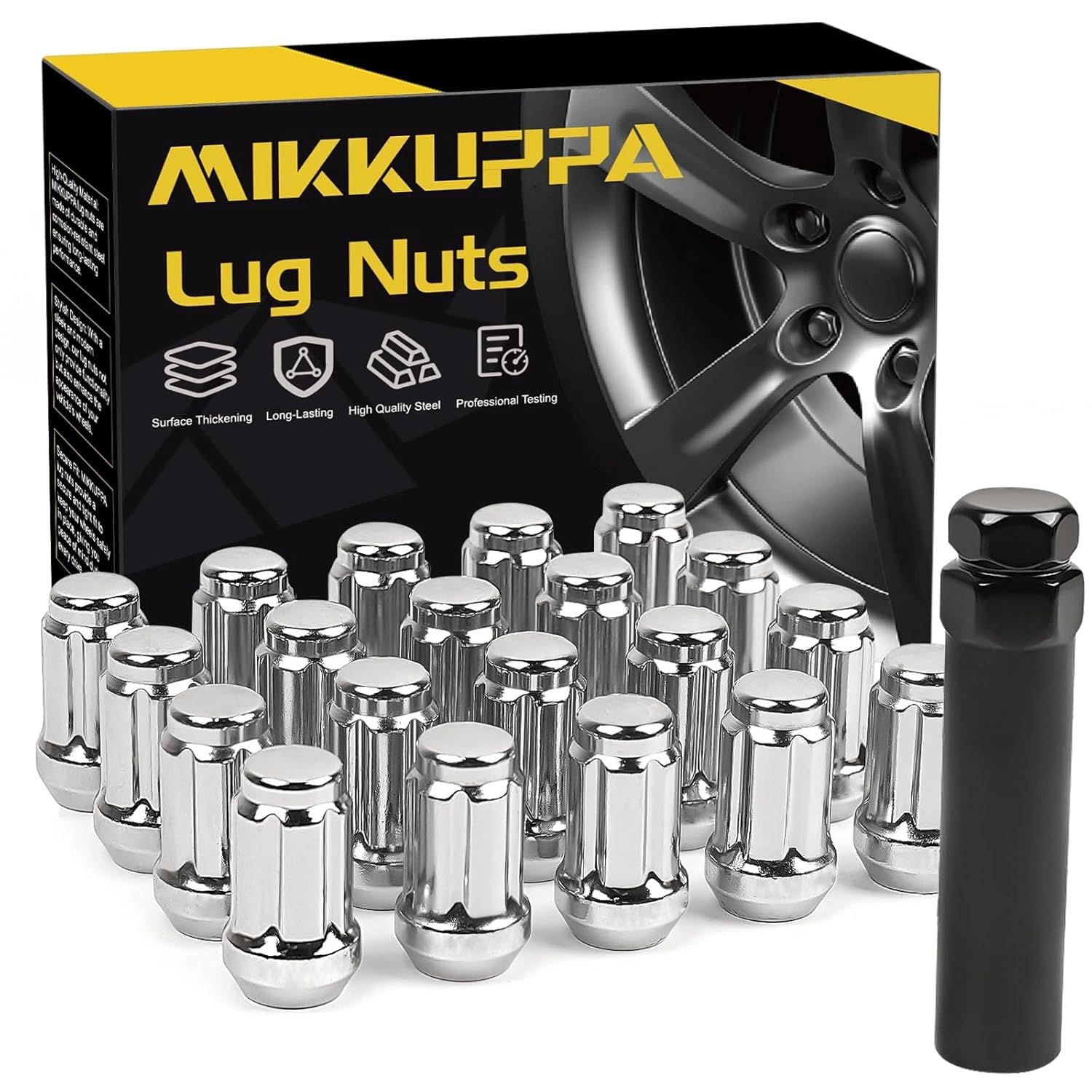 MIKKUPPA 7/16-20 Wheel Lug Nuts, Chrome 20PCS Closed End Spline Lug Nuts | Replacement for 1953-1983 Chevy Corvette, 1967-1982 Chevy Camaro, 1964-1983 Chevy Malibu Aftermarket Wheel