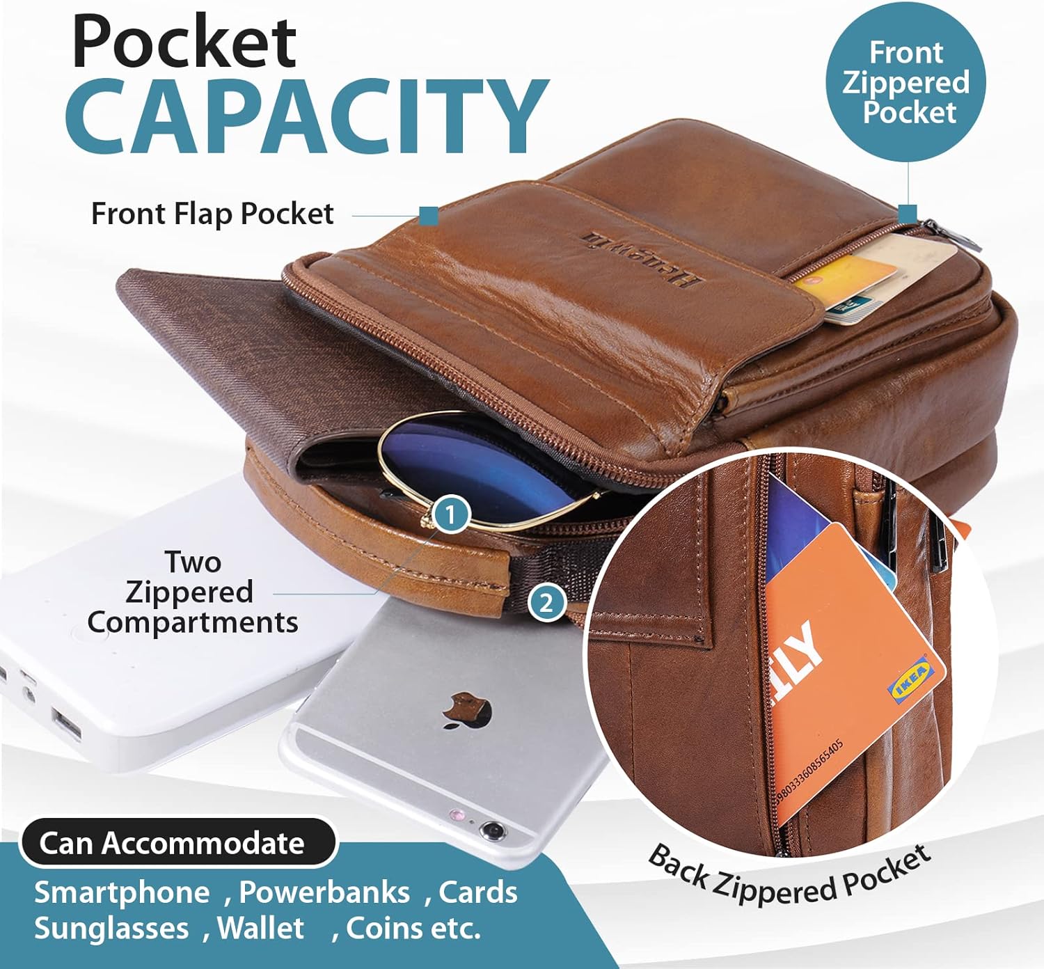 hengwin Genuine Leather Phone Pouch for Belt, Cell Phone Holster with Belt Loop, Crossbody Purse Shoulder Bag Fanny Pack - Image 3