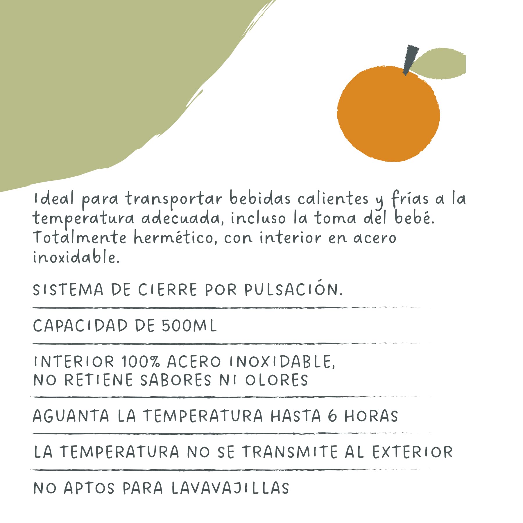 Suavinex, Termo Líquidos para Bebé. Termo de Acero Inoxidable con Cierre Hermético. Para Bebidas Calientes y Frías. 500 ml. Diseño Granada, Color Coral