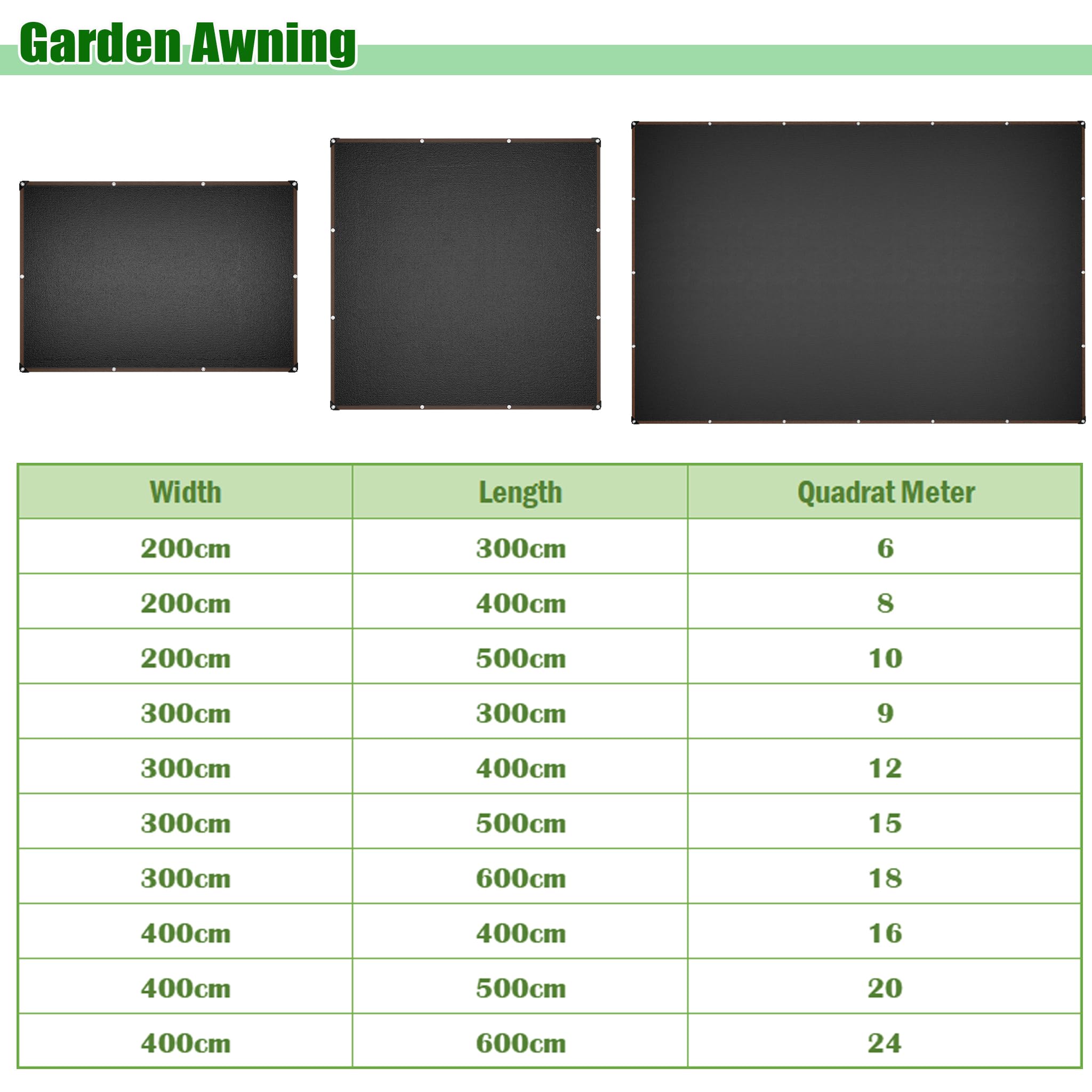 Tenda da sole da giardino, 4 x 6 m, rettangolare, in tela con occhielli e 12 m, resistente al vento, rete ombreggiante in HDPE da 150 g/m², protezione dai raggi UV, per terrazza, balcone