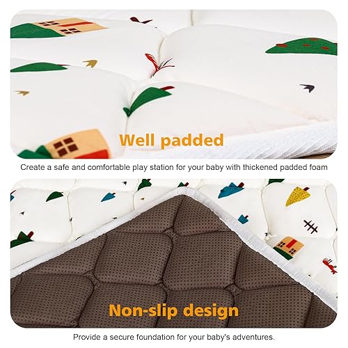 Miniatura 5 de Tapete de juego de espuma para bebés de 50 x 50 pulgadas, tapete de 1 pulgada de grosor para gatear, tapete de piso inodoro, tapete acolchado
