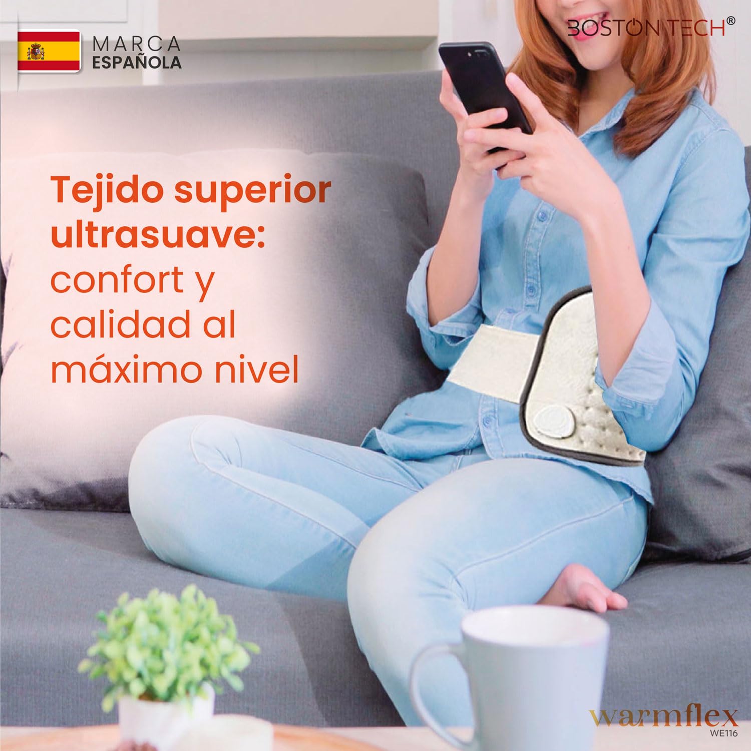 Almohadilla Térmica Eléctrica WarmFlex | Suave Microfibra 29x69 cm | Calentamiento Rápido | Alivio del Dolor | 3 Niveles de Temperatura | Display Iluminado | Lavable a Máquina + Cinturón Ajustable