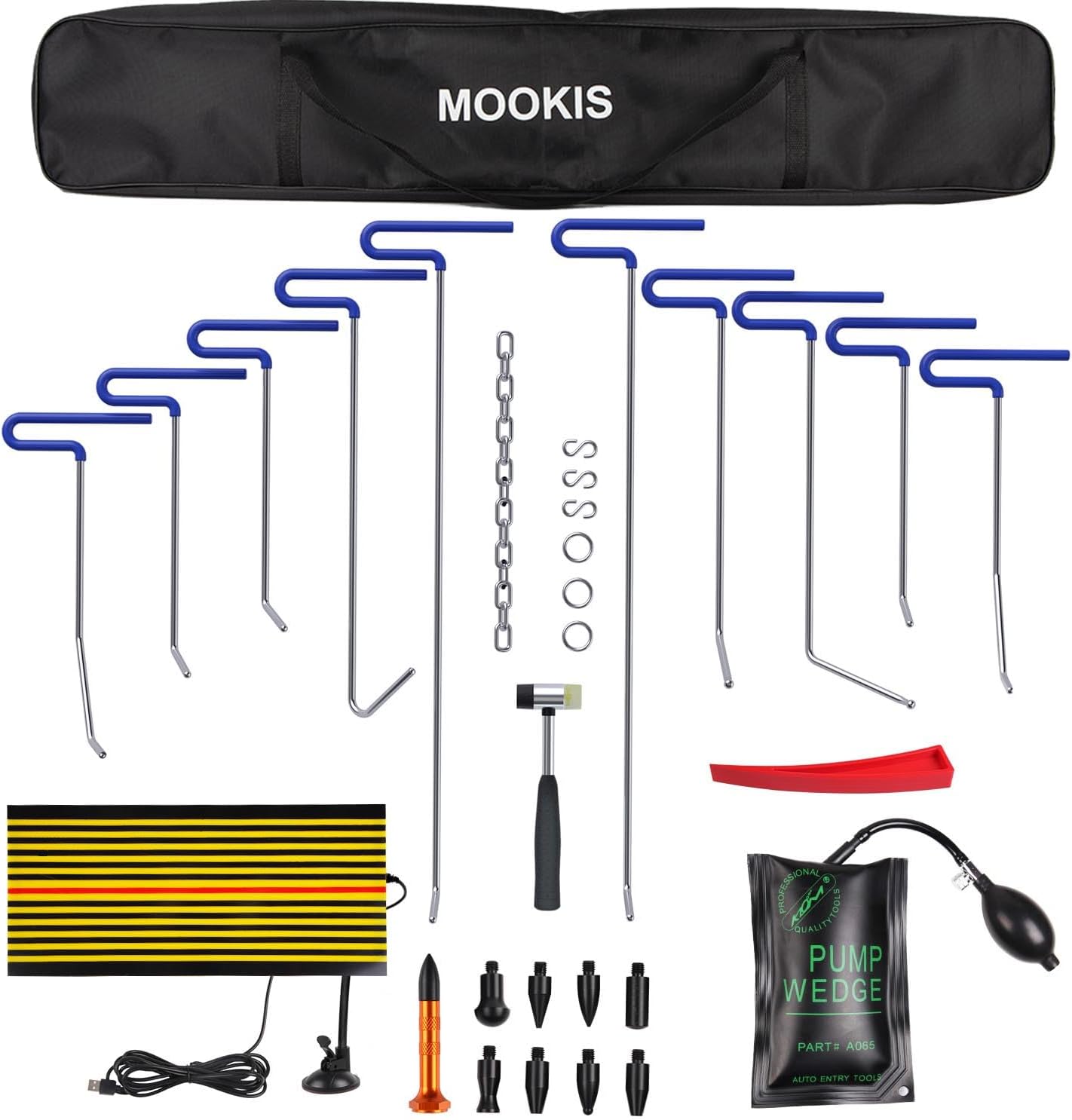 Mookis Dent Removal Rods 31 PCS Dent Repair Tools Kit with 10 Rods, Detection Board, Tap Down Tools for Hail Damage Dent Removal