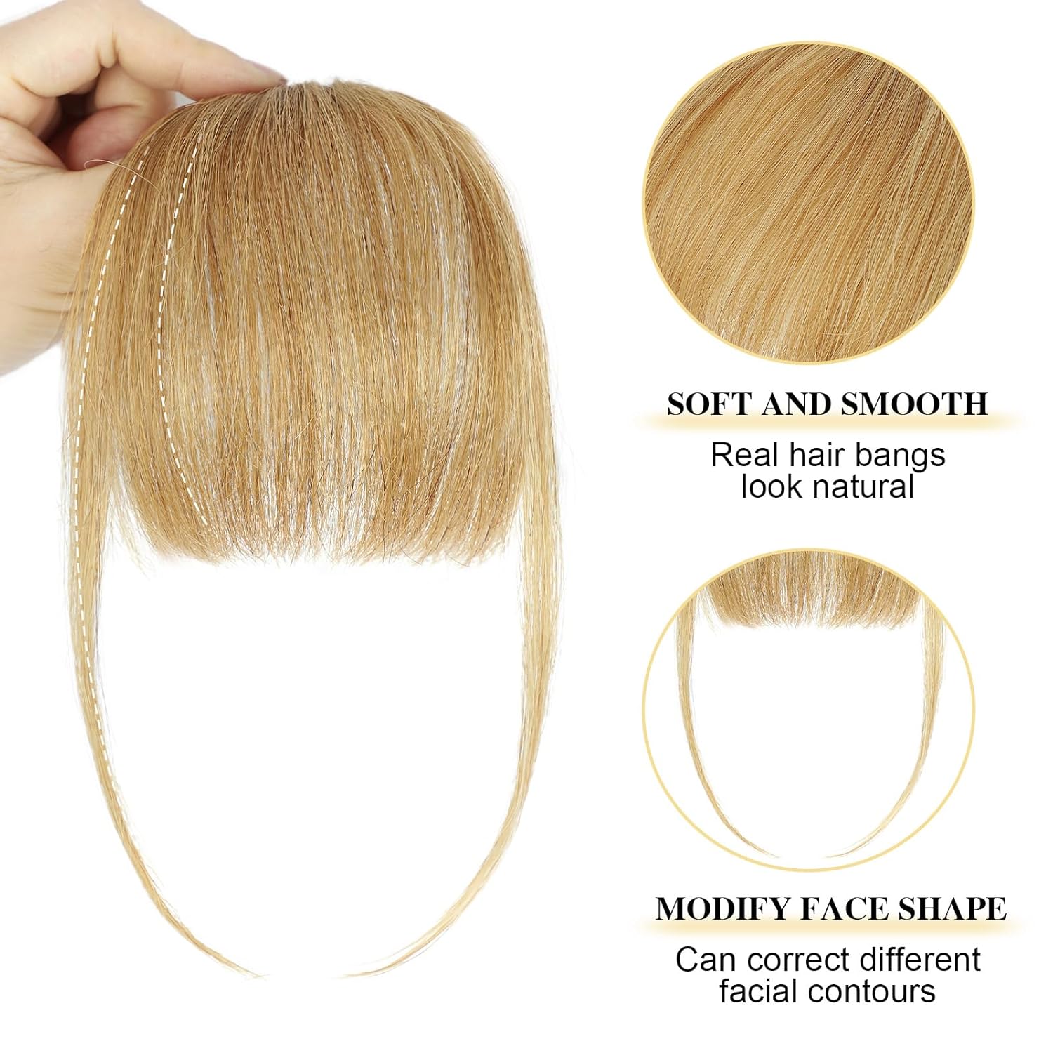 BOGSEA Clip in Bangs 100% Human Hair Bangs with Temples Bangs Hairpieces for Women Clip in Fake Bangs for Daily Wear (Honey Blonde, Wispy Bangs) - Image 4