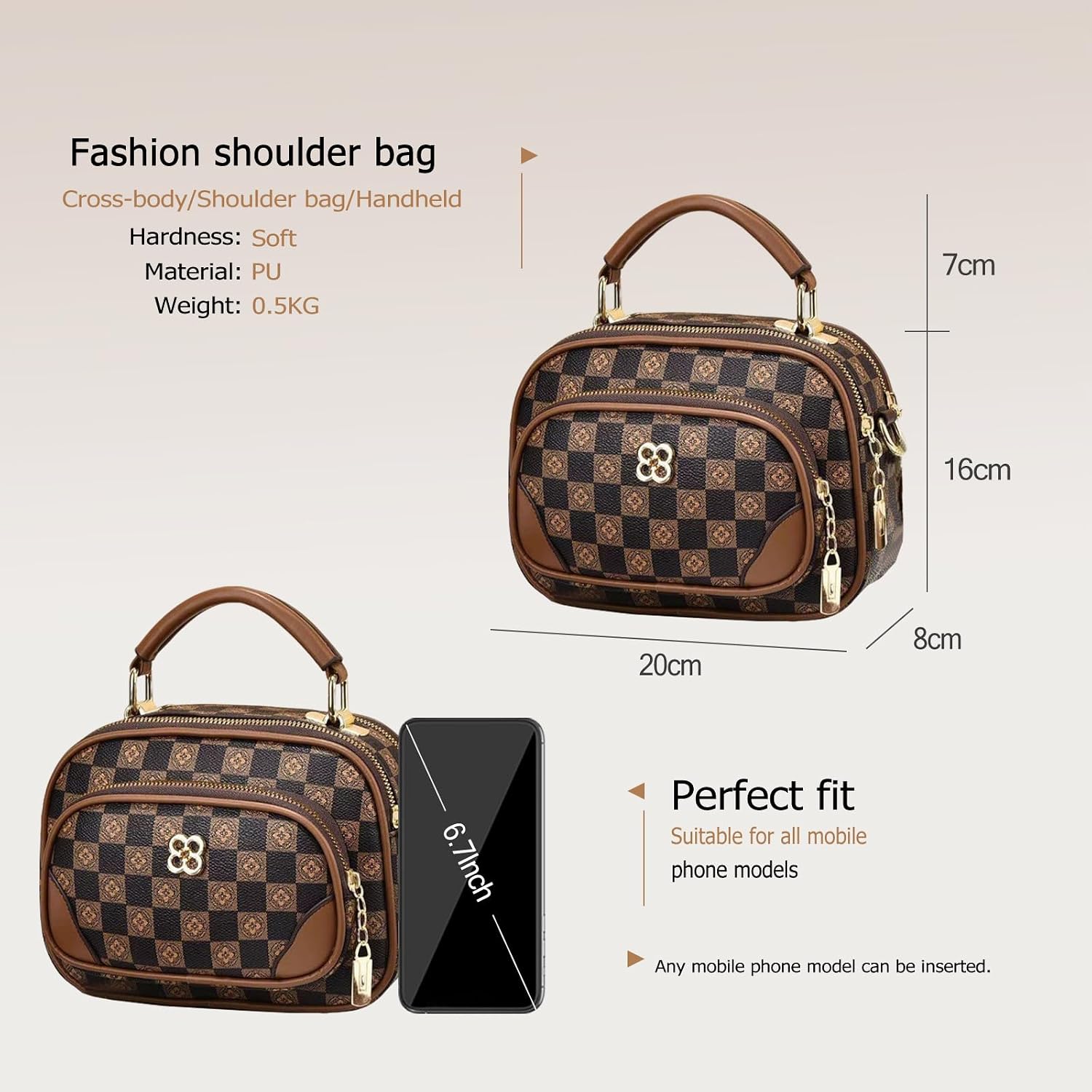 CORIOS Retro Shoulder Crossbody Bag for Women Letter Print Satchel Messenger Bag PU Leather Round Tote Handbag