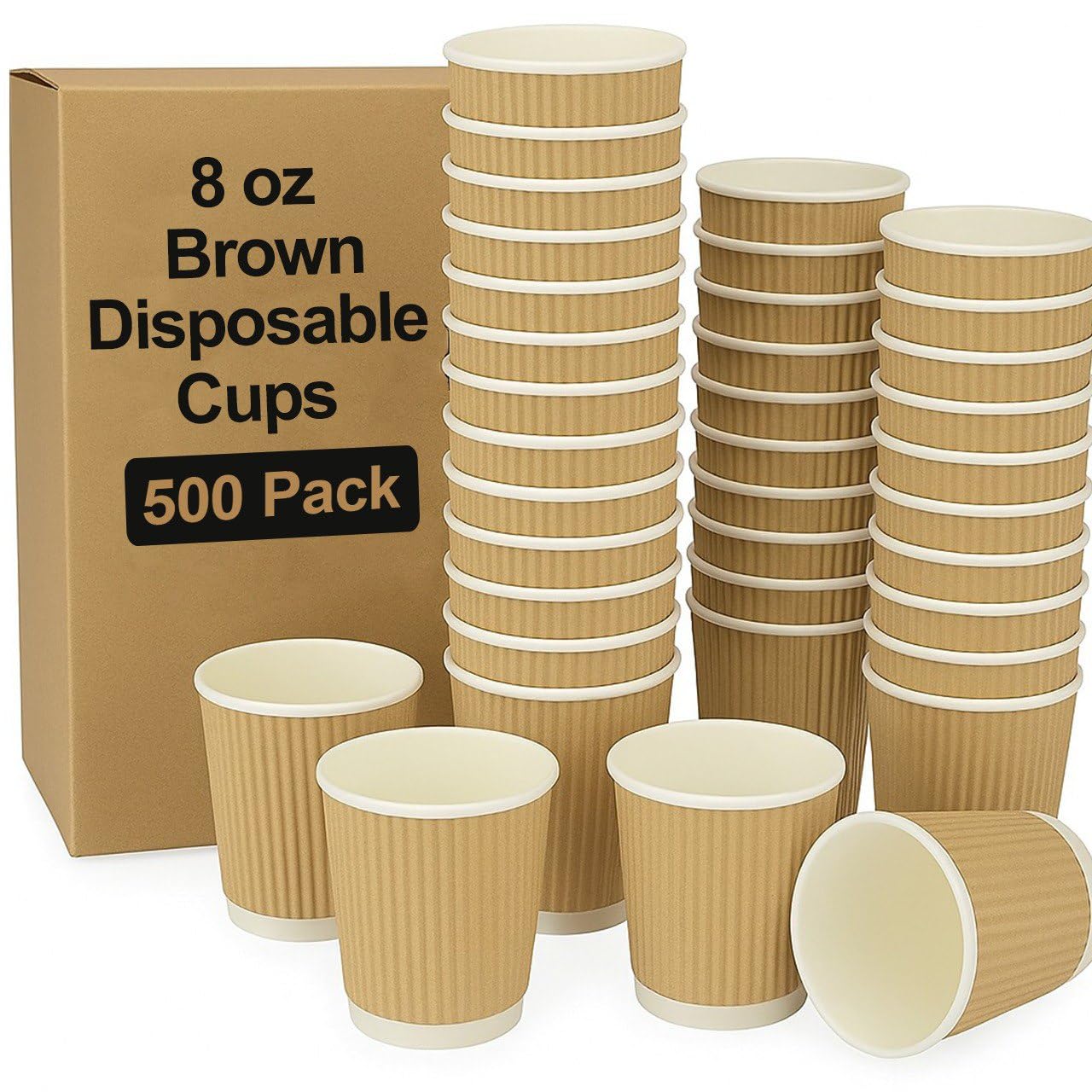 Sponsored Ad – [500 cups] 8 Oz Brown Disposable Ripple Insulated Coffee Cups | Eco-Friendly Disposable Cups | Hot Beverage Corrugated Paper Cups | Tea Cup