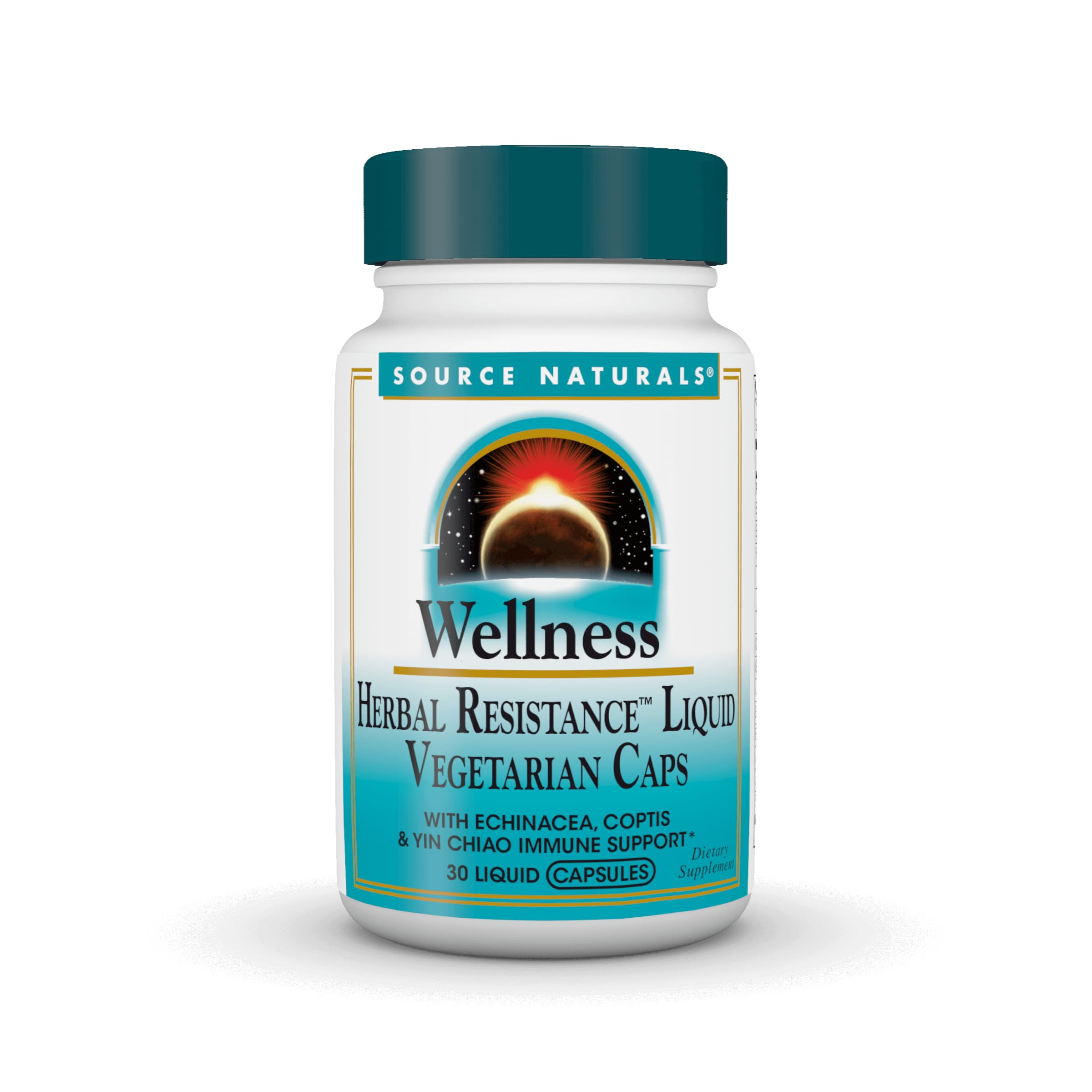 Source Naturals Wellness Herbal Resistance Liquid Immune Defense Supplement & Immunity Booster with Echinacea, Elderberry & Yin Chiao* - 30 Vegetarian Capsules