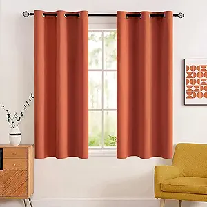 MIULEE 63" Long Room Darkening Curtains Thermal Insulated Rust Terracotta Drapes Window Treatment Set Grommet Top Light Blocking Blackout Curtain for Fall Living Room/Bedroom 2 Panels Burnt Orange