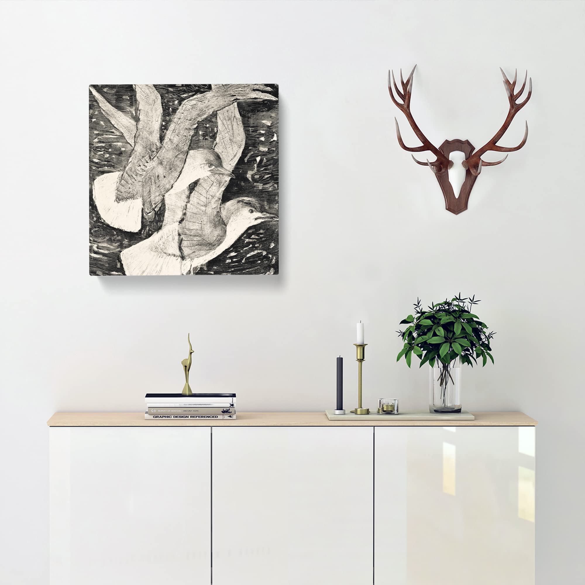 Two Flying Seagulls by Theo van Hoytema Canvas Print, Mixed, 35L x 35W cm - Image 2