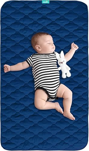 Miniatura 1 de Protector de colchón impermeable para cuna de 28 x 52 pulgadas, antideslizante y duradera, impermeable, para cunacama de bebé, azul marino