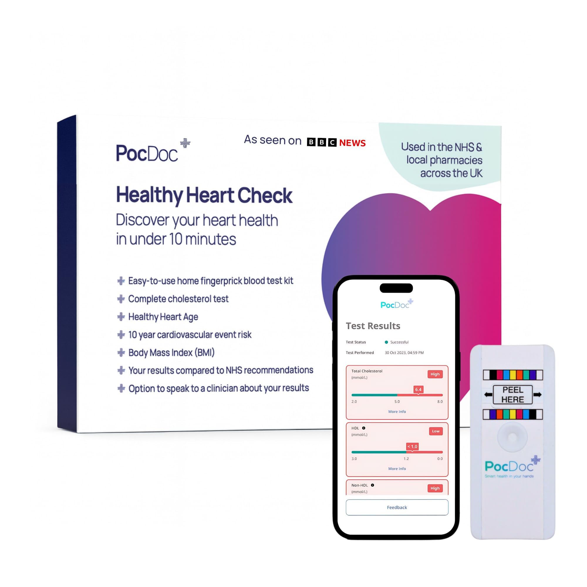 Cholesterol Home Test Kit | Accurate Results in just 10 Minutes, No Lab Visit Required | Quick and Simple Total Cholesterol Monitor | PocDoc Healthy Heart Check