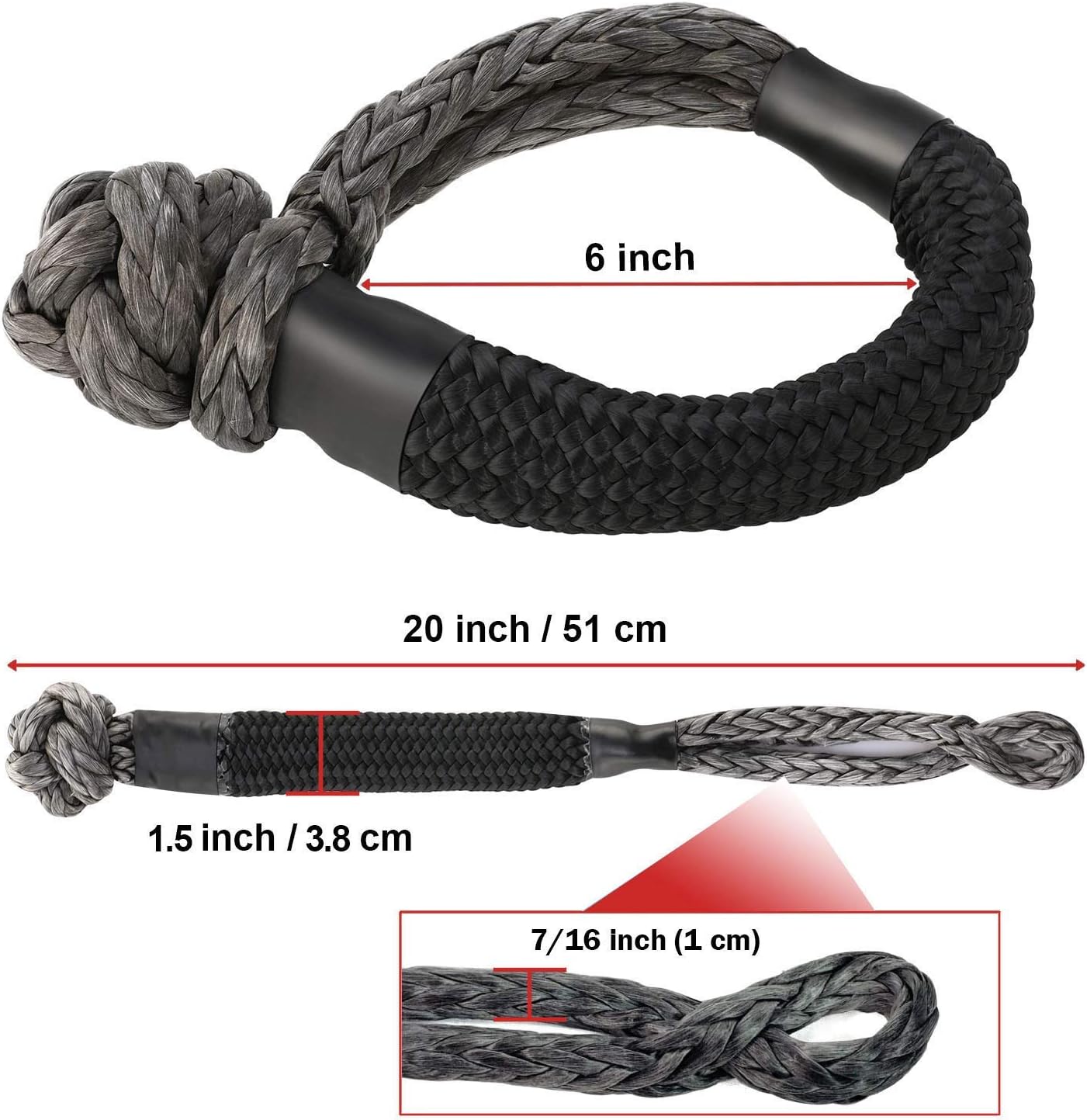 Kohree Bundle Synthetic Soft Shackle,7/16 Inch X 20 Inch + Synthetic Winch Rope-1/4 x 50'-7700lbs : Automotive