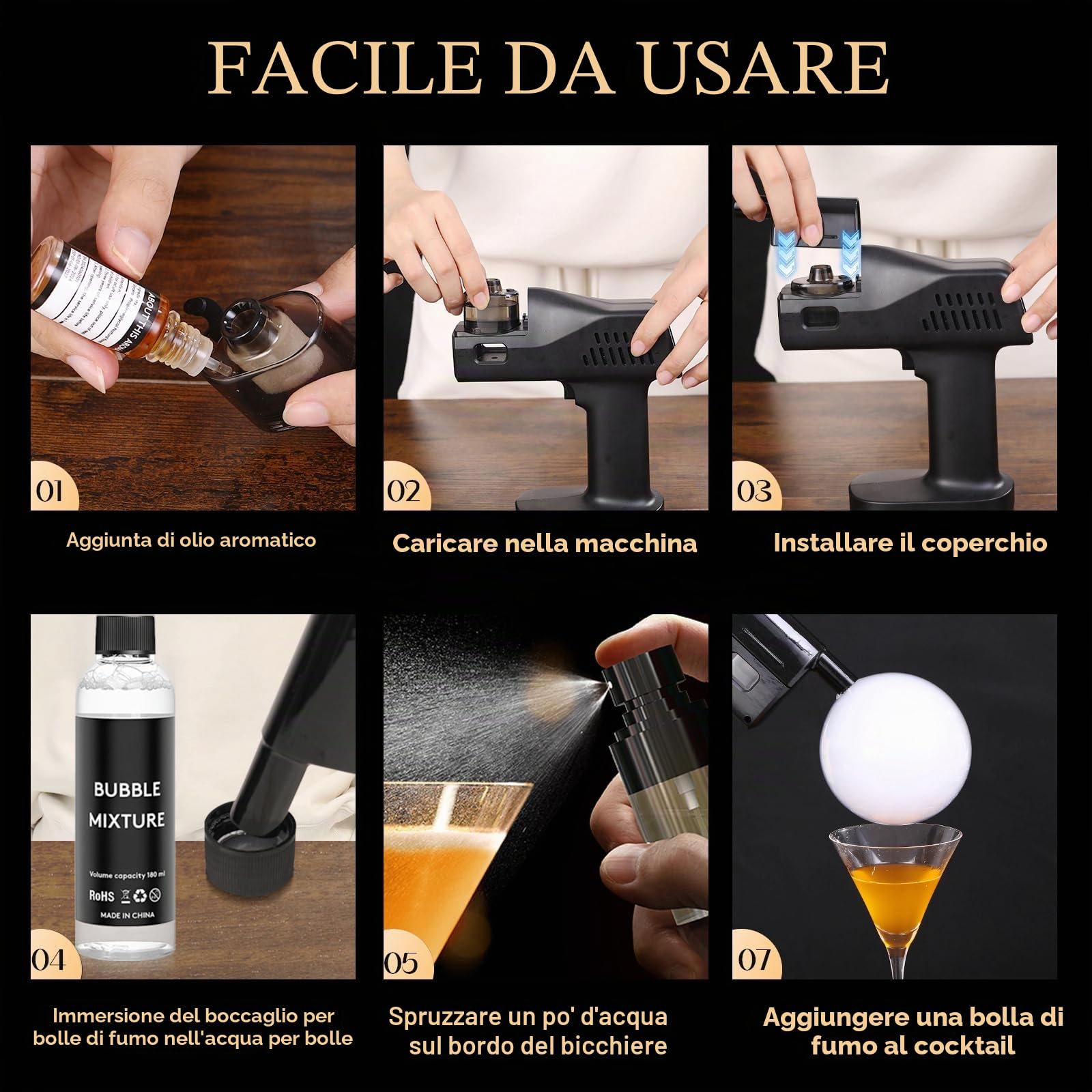 Pistola Affumicatore Cocktail Kit, Funzionamento con un Solo Tasto, Portatile, con Schermo a Colori da 1,4 Pollici, per Baristi, Bar, Feste, Vino, Bevande, Caffè (Affumicatore)