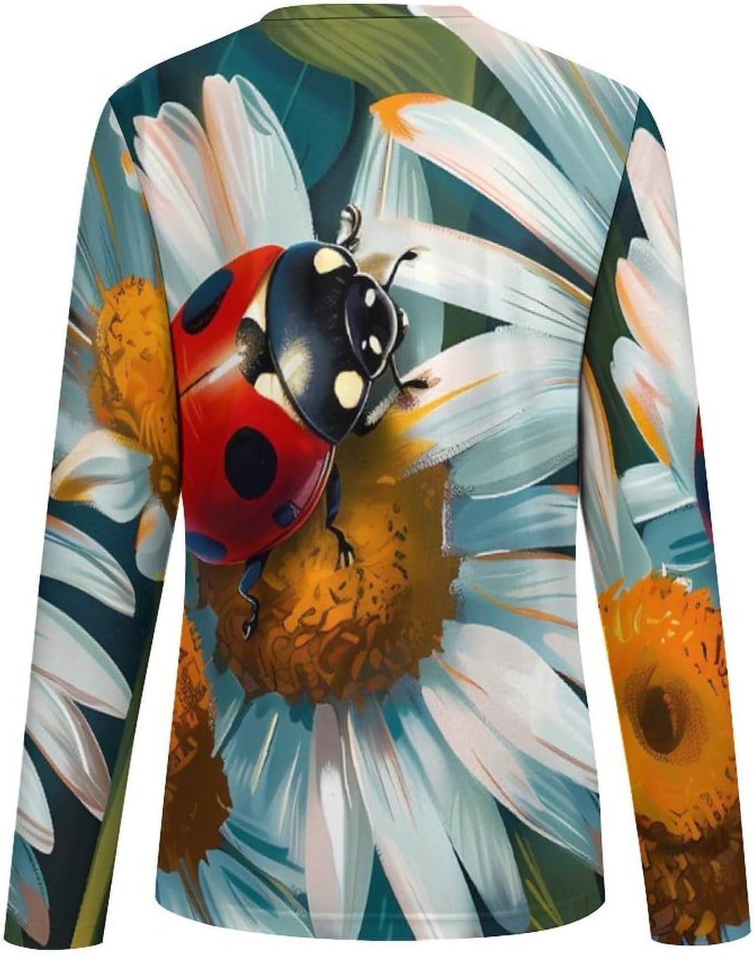 Ladybugs Daisy Flowers Women's Pajama Top Sleepwear Pajamas Sleep T-Shirt Long Sleeve Shirt Crewneck Tee