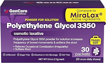 GenCare Polylethylene Glycol 3350 Powder for Solution – 30 Travel Packets – Unflavored Grit-Free Clear PEG 3350 for Occasional Constipation Relief for Women & Men – Generic MiraLAX Laxative Powder
