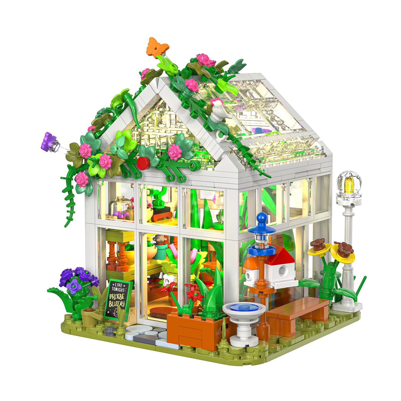 Flower House Building Set with LED Light, Botanical Construction Kit, Garden House Building Toy for Home Decoration, Creative Greenhouse Playset, for Girls Valentine's Day Birthday Gift(779PCS)