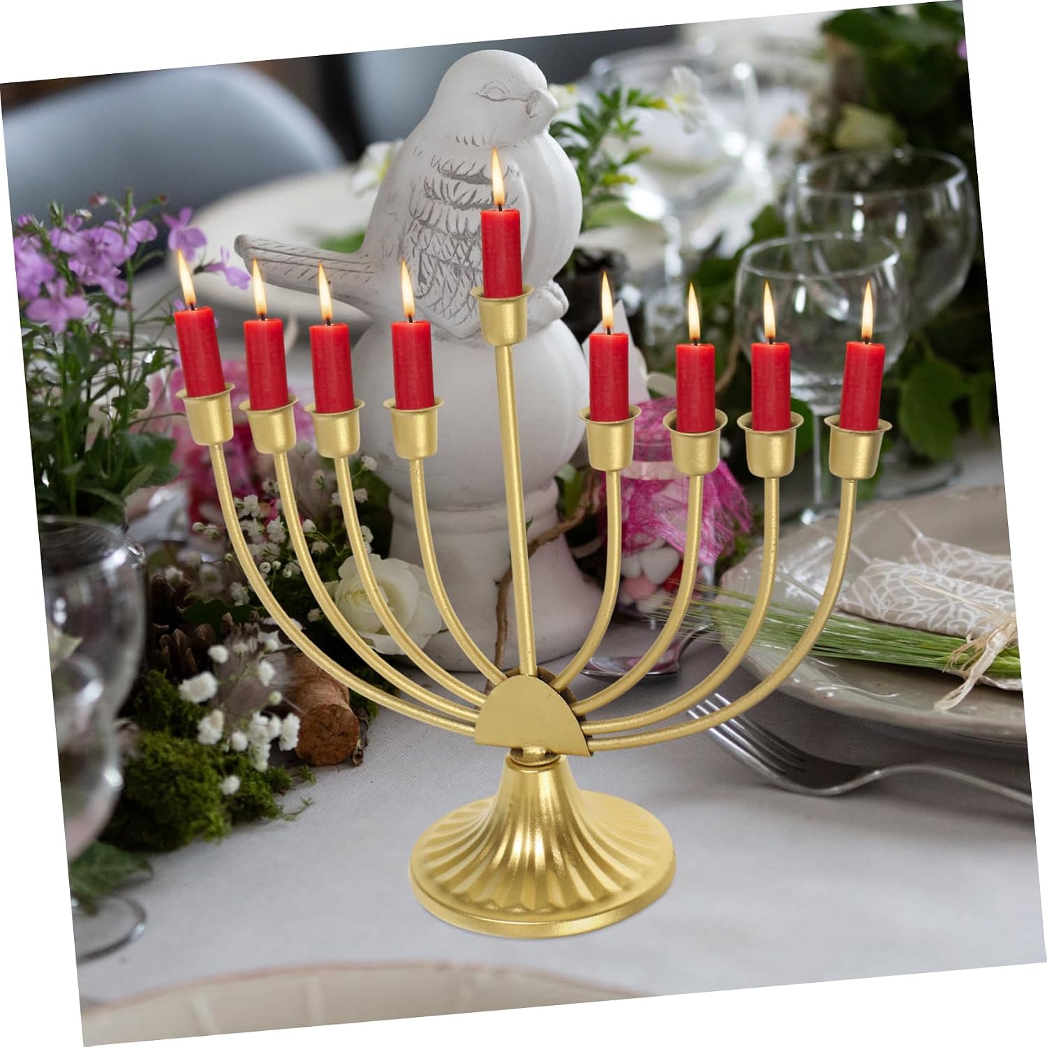 Hanukkah Menorah Multi- Candle Holder Vintage Style Metal Candlestick Stand for Home Weddings Parties Dining Tables Elegant Decorative Ornament for Holidays and Special Occasions