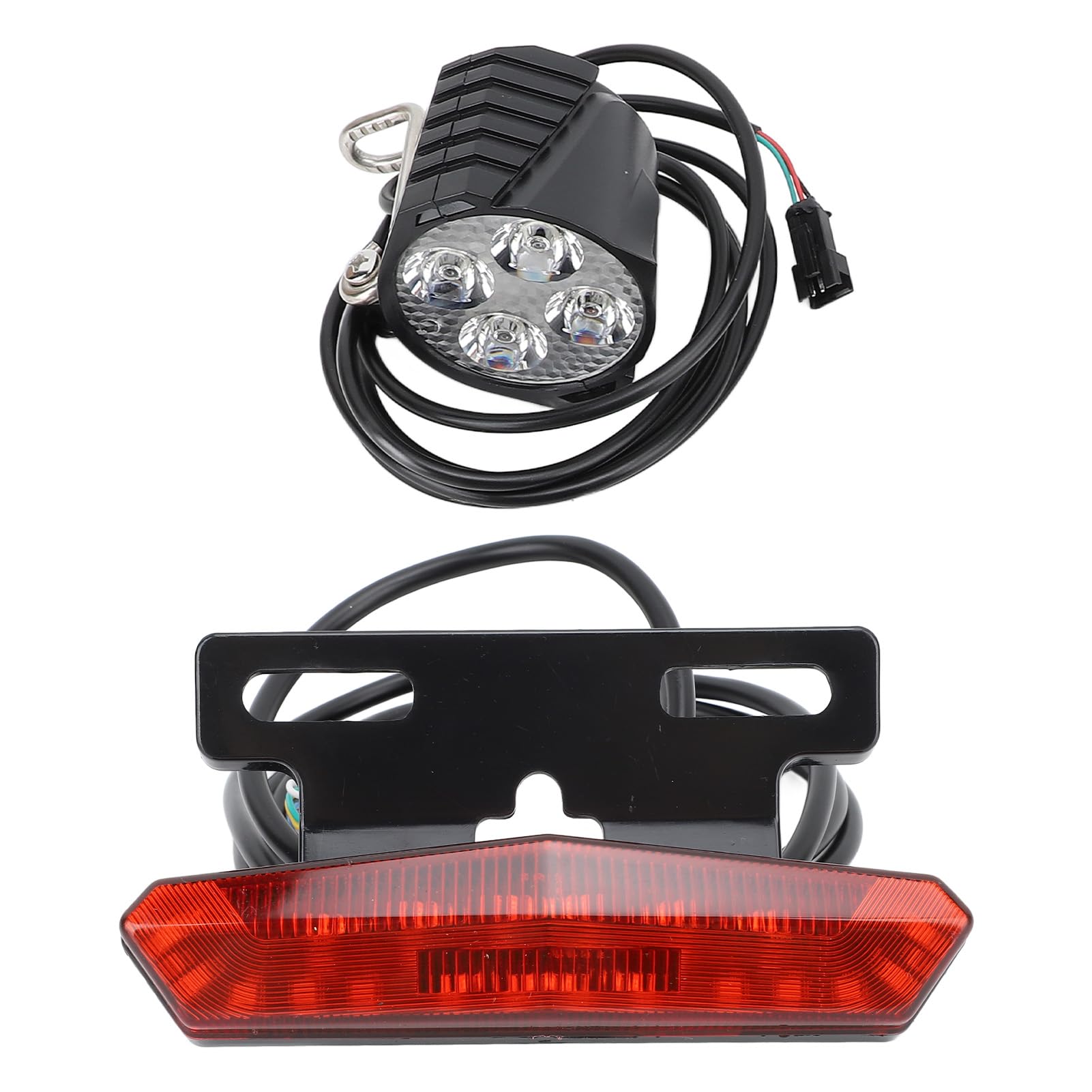 CHICIRIS - Conjunto de luces de bicicleta eléctrica, faro LED y luz trasera con botón de conmutación de bocina, advertencia de freno y intermitente, para bicicleta eléctrica 24 V 36 V 48