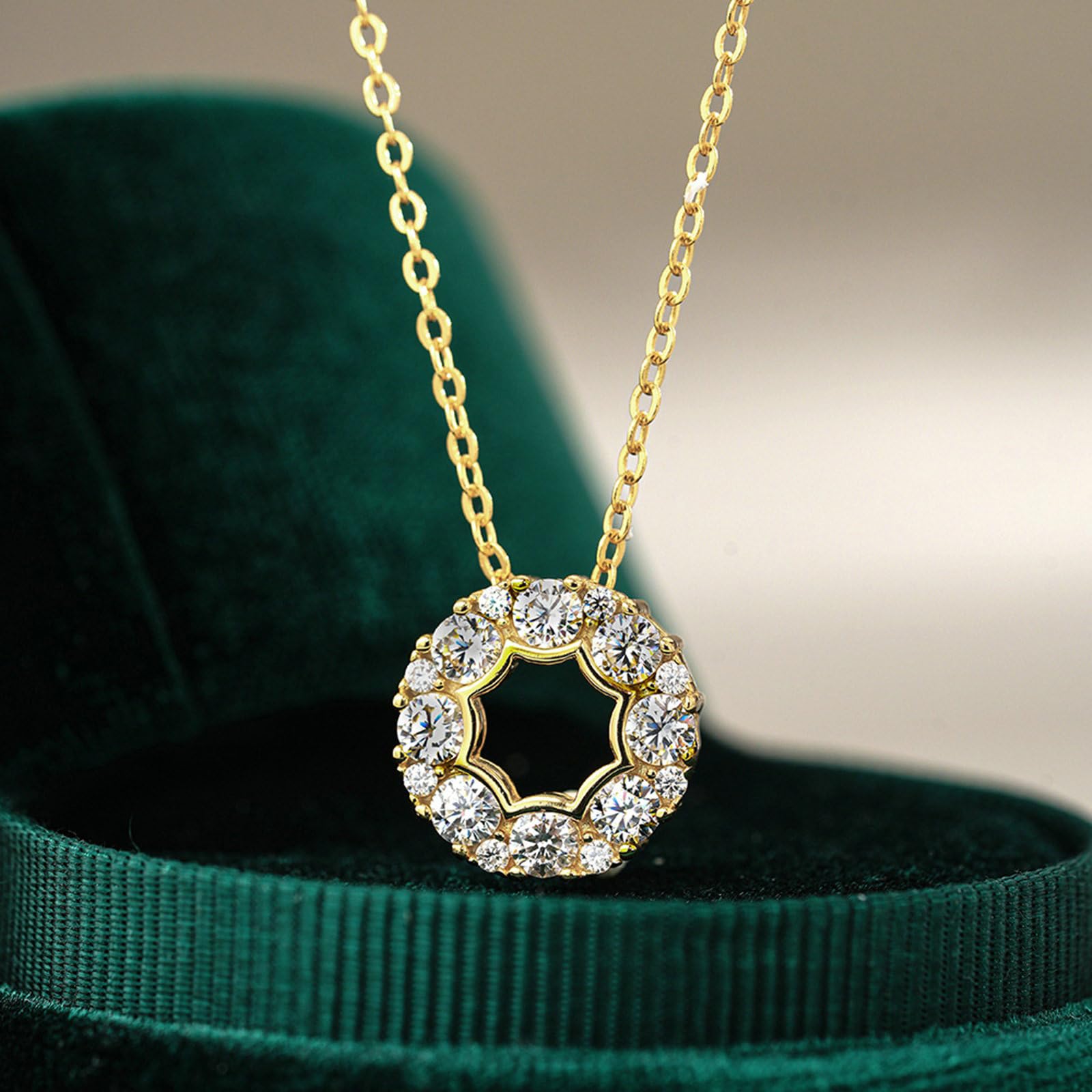 9K Gelbgold Ketten für Frauen, 3mm Runder Moissanit Kranz Collier Halskette Echtgold AU375