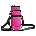 Nuovoware Water Bottle Carrier Bag, 40oz Bottle Pouch Holder, Adjustable Shoulder Hand Strap 2 Pocket Sling Neoprene Sleeve Sports Accessories for Hiking Travelling, Magenta
