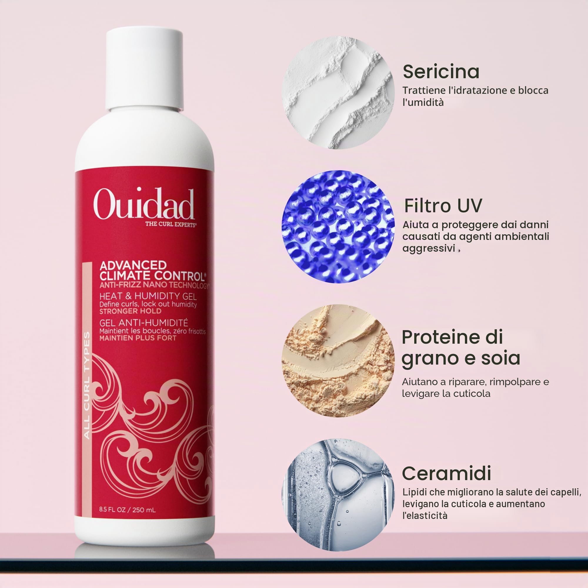 Ouidad Advanced Climate Control Heat and Humidity Gel - Stronger Hold For Unisex 2,5 oz Gel, Pink, 73,94 ml (confezione da 1)