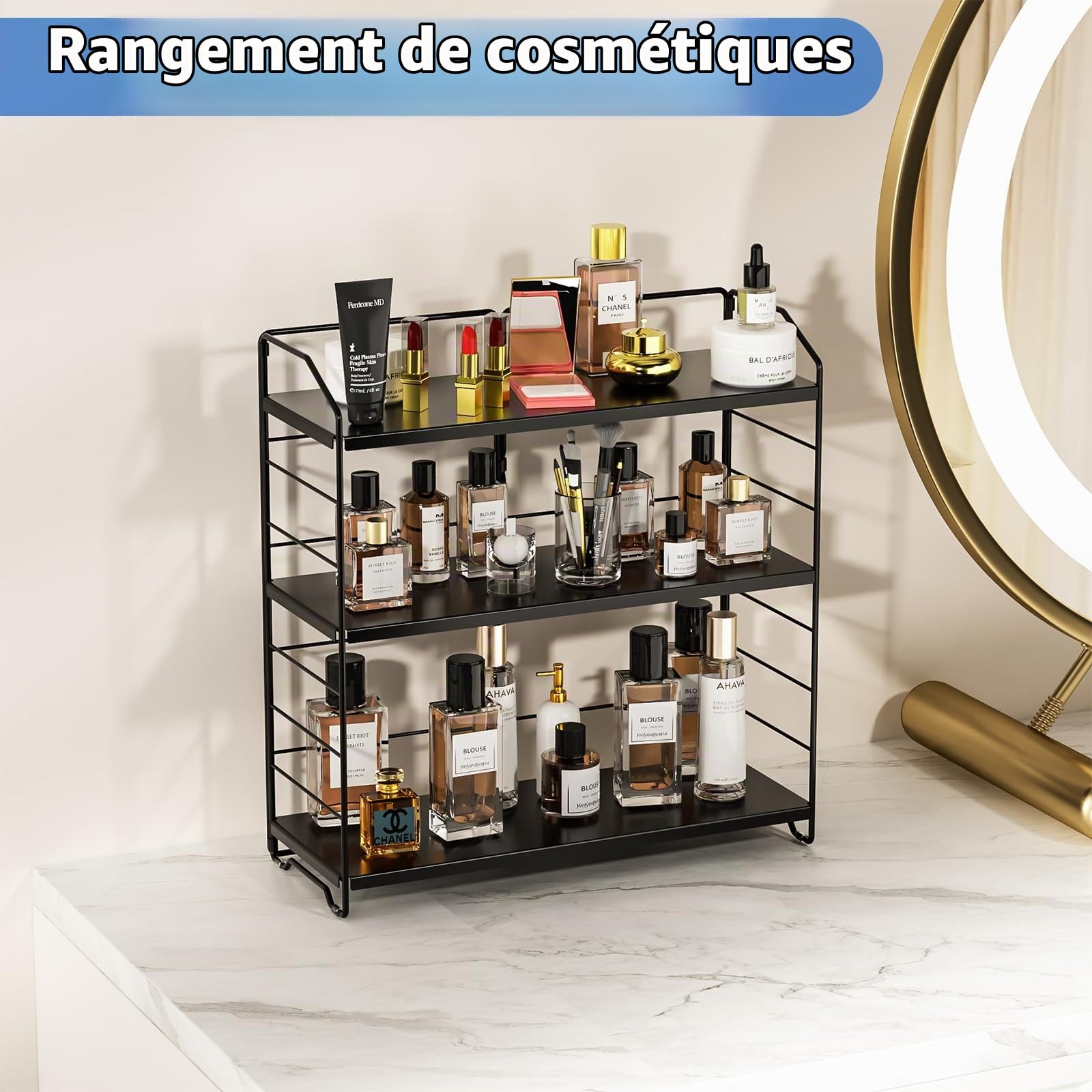 Étagère à Épices, Étagère de Rangement à 3 Niveaux Noir