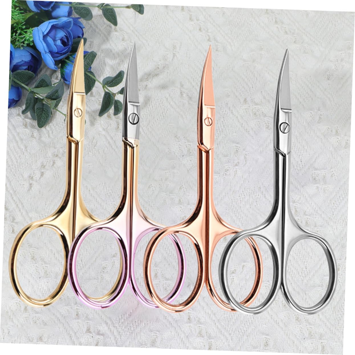NOLITOY 4pcs Stainless Steel Mustache Scissors Nose Hair Trimmer Beard Trimming Shears Precision Cutting for Home Salon Random Color