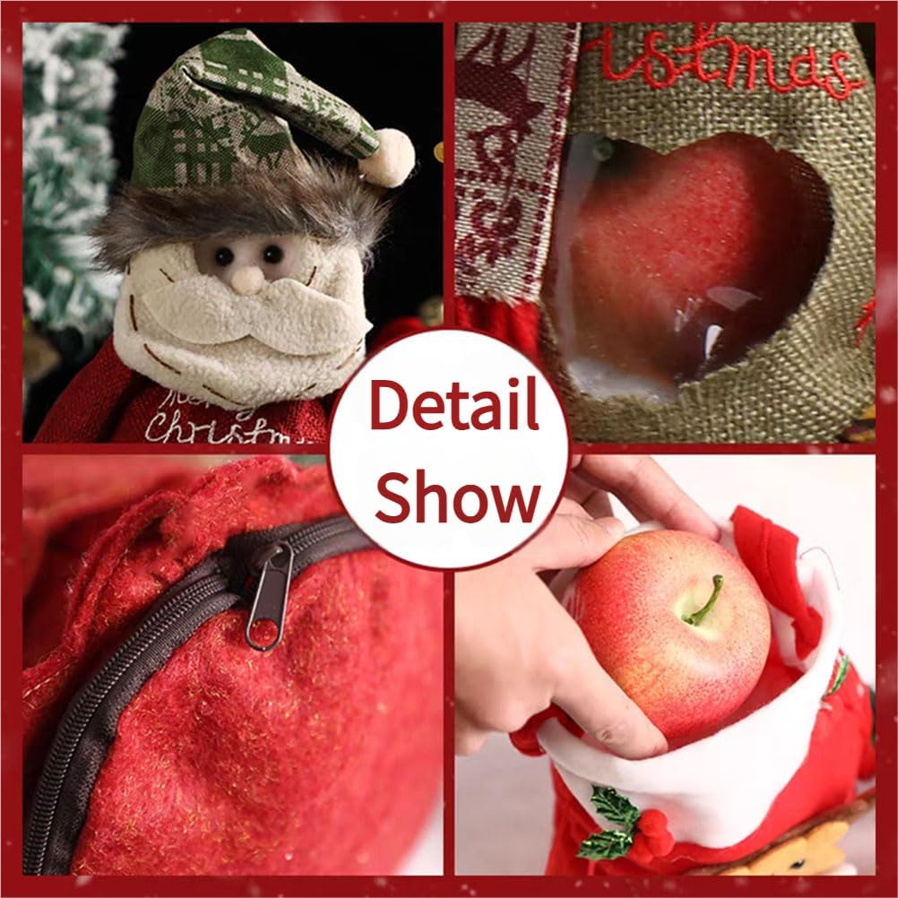 SRGSTR Christmas Gift Bags Zipper Design,3D Christmas Candy Doll Bag,Felt Apples Fabric Gift Bag Snowman,Santa Claus and Elk (6PCS)