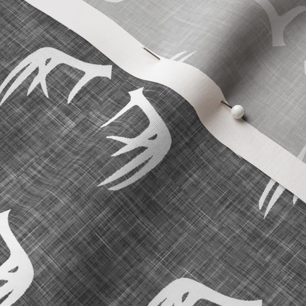 Spoonflower Fabric - Antlers Grey Deer Buck Texture Woodland Printed on Cotton Poplin Fabric by The Yard - Sewing Shirting Quilting Dresses Apparel Crafts
