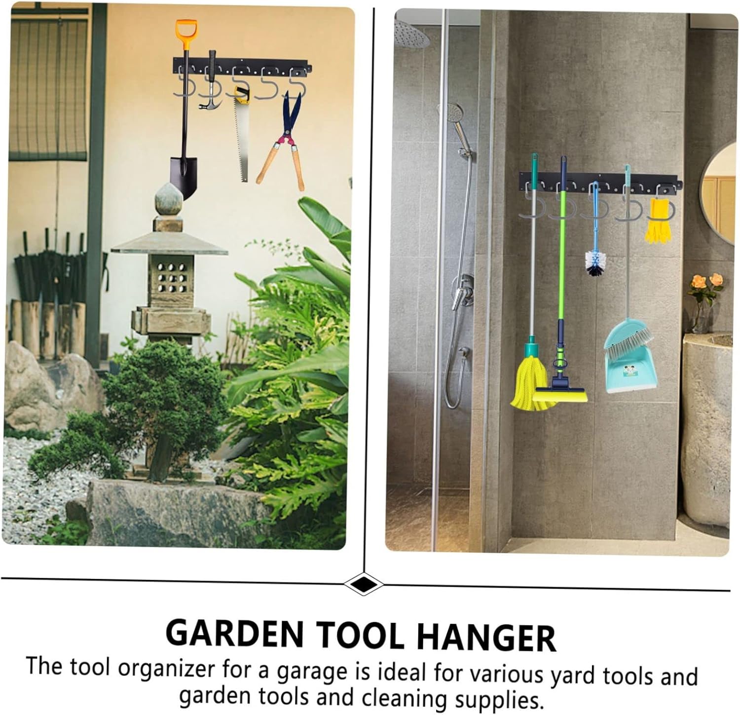 VILLCASE 1set Wall Mount Tool Organizer Non- Coating Strong Hooks for Garden and Garage Storage Versatile Tool Hangers for Brooms Shovels Rakes and More