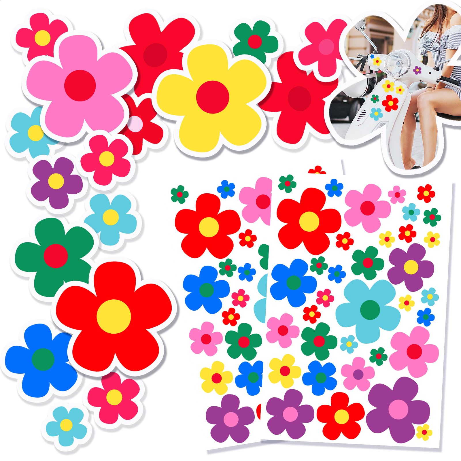 Amabro 70 PCS Flowers Car Stickers Set, Car Decals Bicycle Sticker Motorcycle Bus Scooter Vinyl Waterproof Stickers Outdoor for Window Journal Planner Laptop Luggage Decoration (Color B)