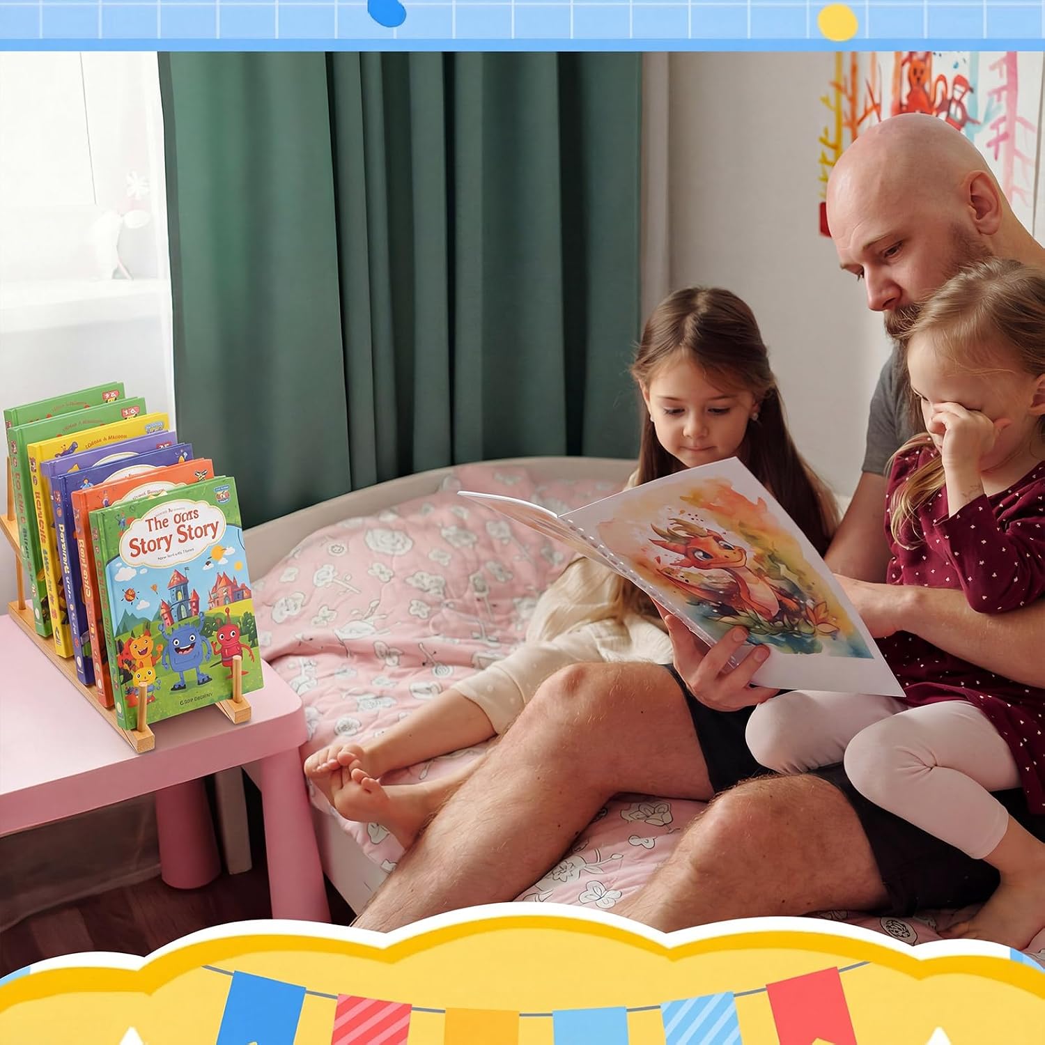 4 Pcs Wooden Kids Bookshelf, Toddler Book Display Shelves, Children Book Rack Storage, Mini Desktop Bookshelf for Kids Rooms, Nursery, Classroom, Living Room, Bedroom, Home Office
